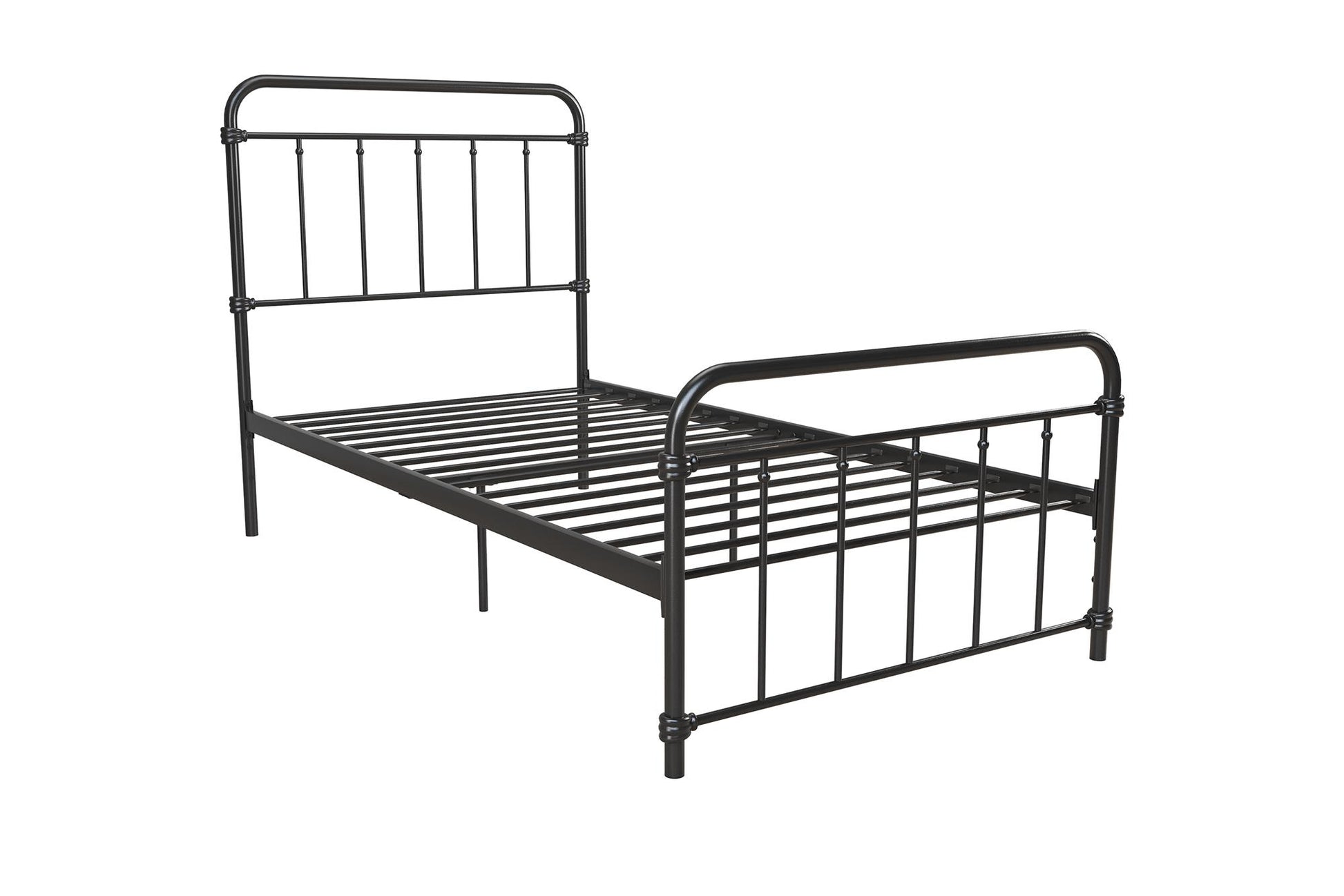Wallace Spindle Metal Bed with Elegant Curves and Slats - Black - Twin
