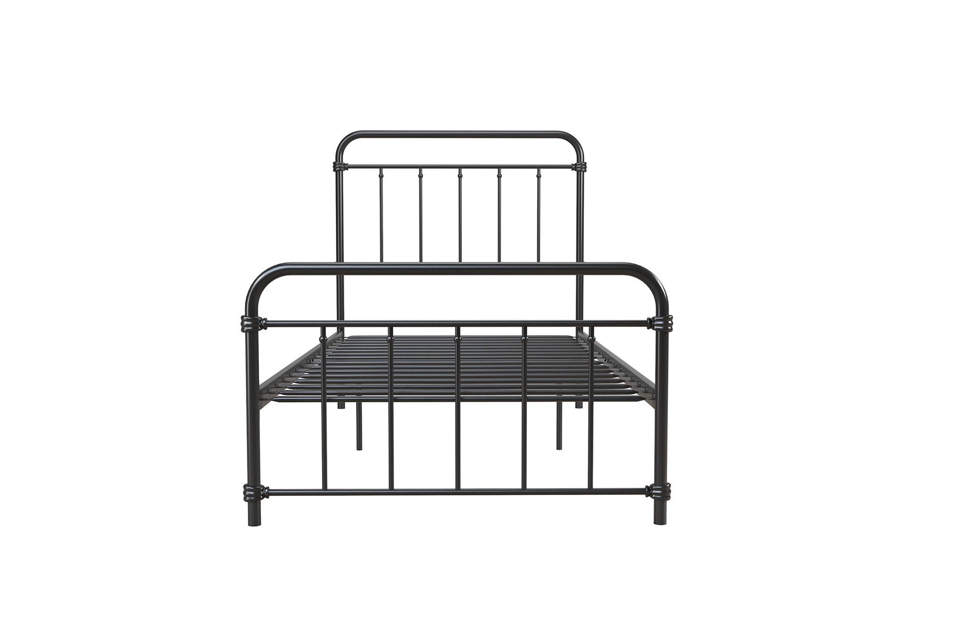 Wallace Spindle Metal Bed with Elegant Curves and Slats - Black - Twin