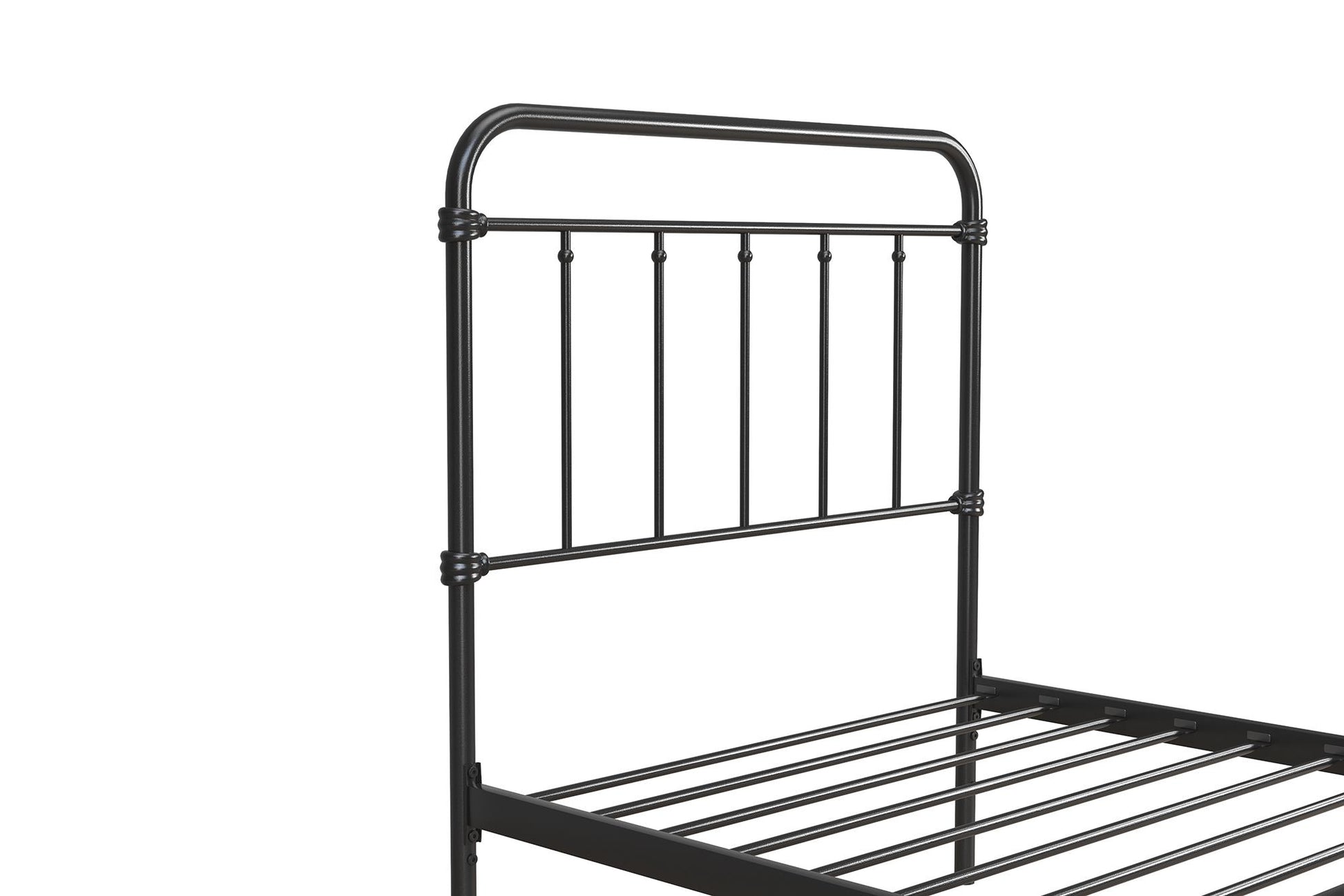 Wallace Spindle Metal Bed with Elegant Curves and Slats - Black - Twin