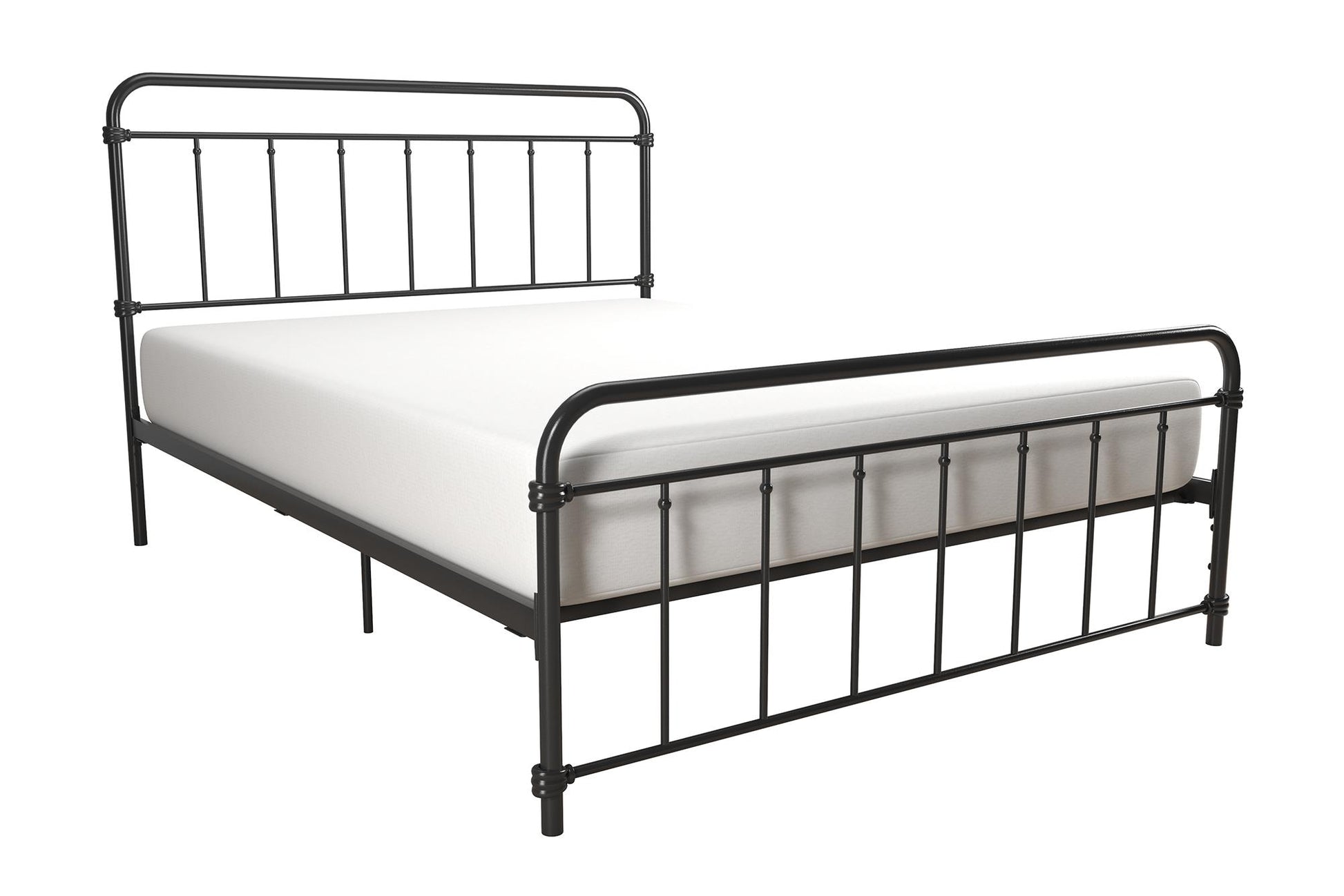 Wallace Spindle Metal Bed with Elegant Curves and Slats - Black - Full