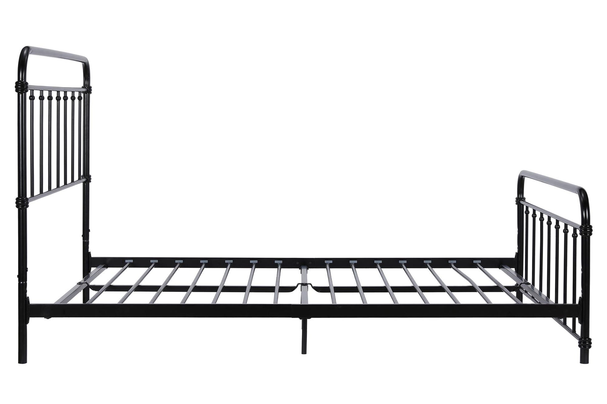 Wallace Spindle Metal Bed with Elegant Curves and Slats - Black - Full
