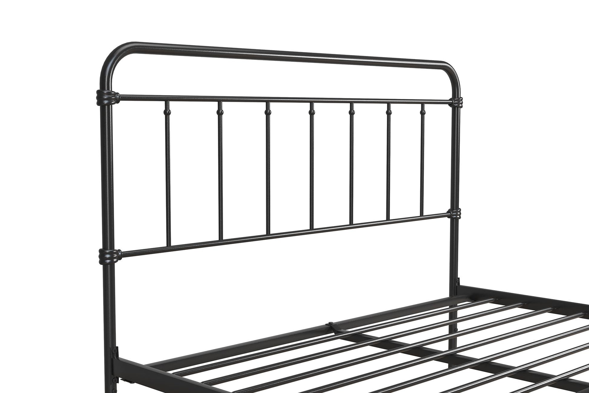 Wallace Spindle Metal Bed with Elegant Curves and Slats - Black - Full