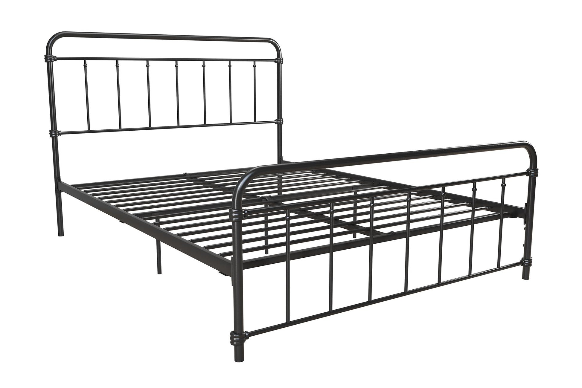 Wallace Spindle Metal Bed with Elegant Curves and Slats - Black - Queen