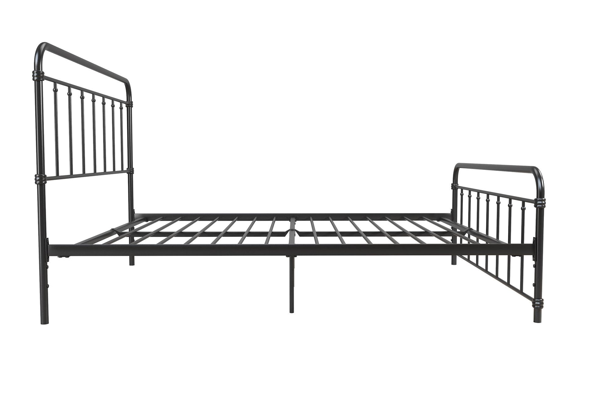 Wallace Spindle Metal Bed with Elegant Curves and Slats - Black - Queen