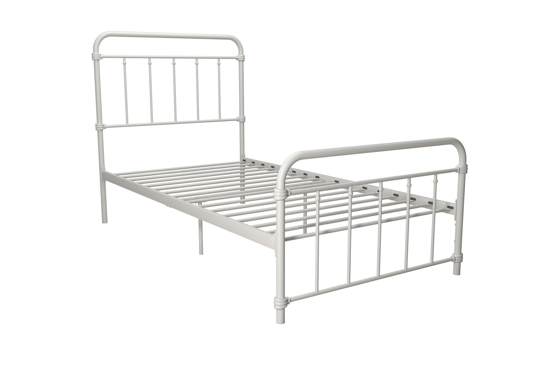 Wallace Spindle Metal Bed with Elegant Curves and Slats - White - Twin