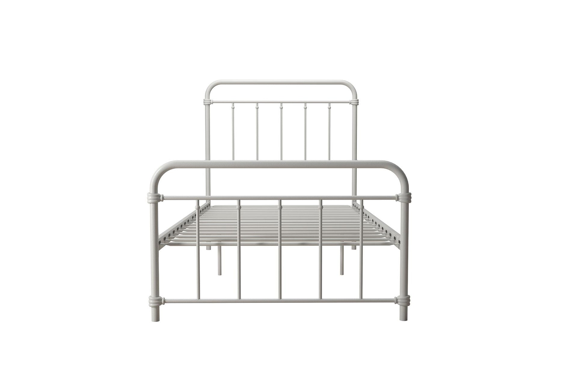 Wallace Spindle Metal Bed with Elegant Curves and Slats - White - Twin