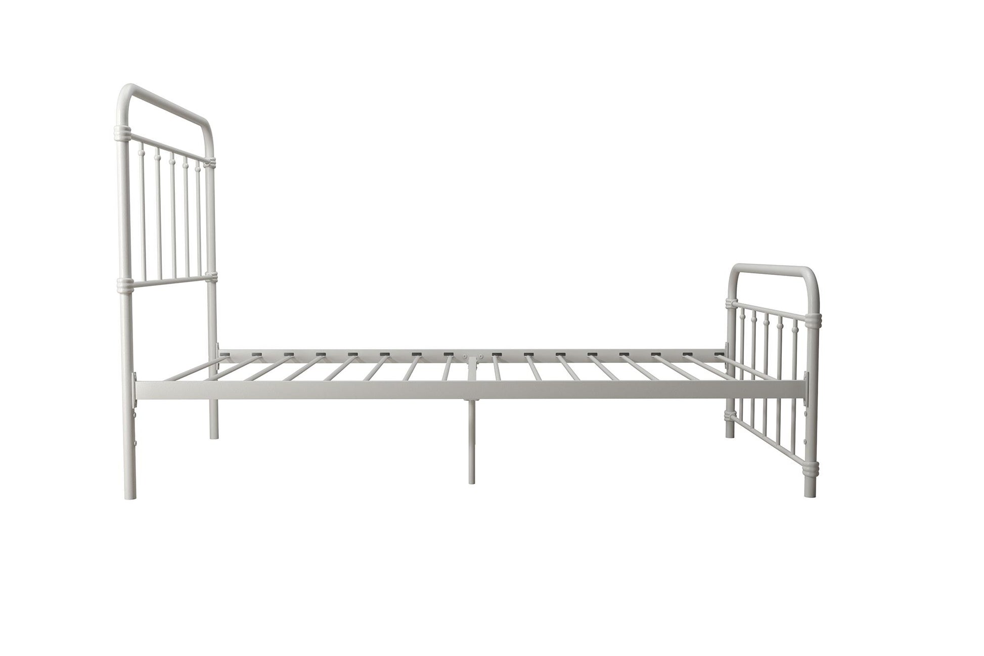 Wallace Spindle Metal Bed with Elegant Curves and Slats - White - Twin