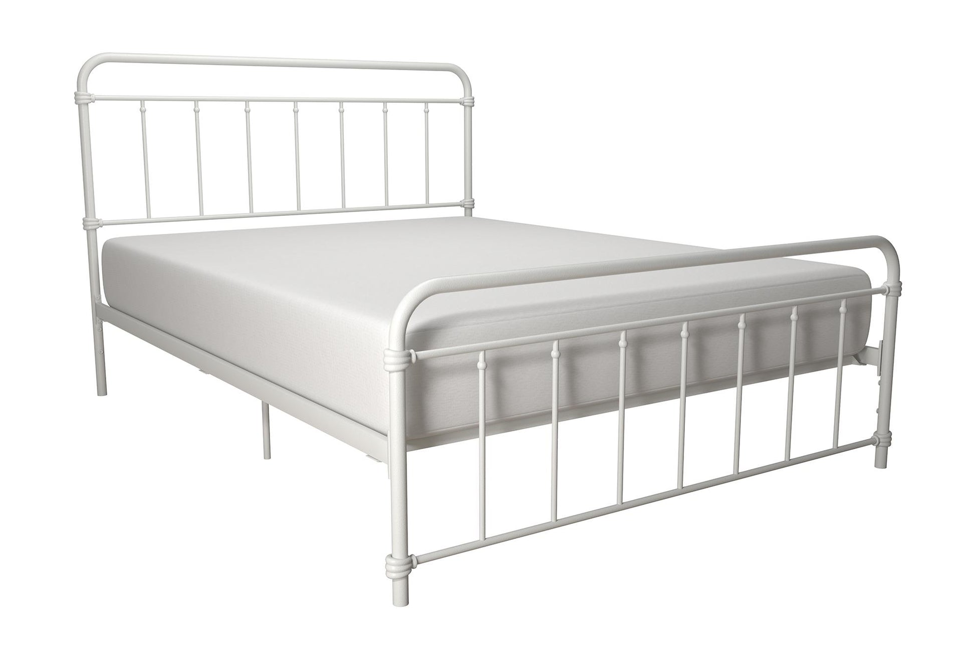 Wallace Spindle Metal Bed with Elegant Curves and Slats - White - Queen