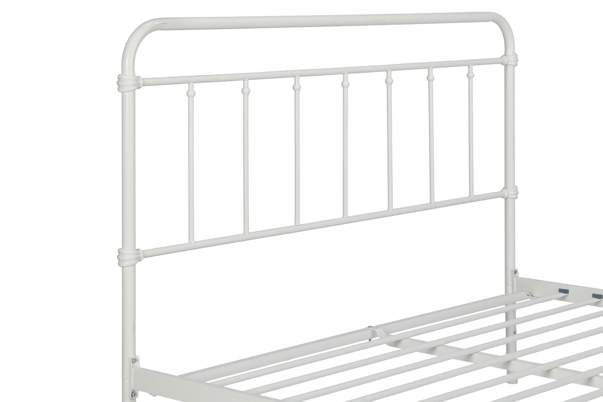 Wallace Spindle Metal Bed with Elegant Curves and Slats - White - Full