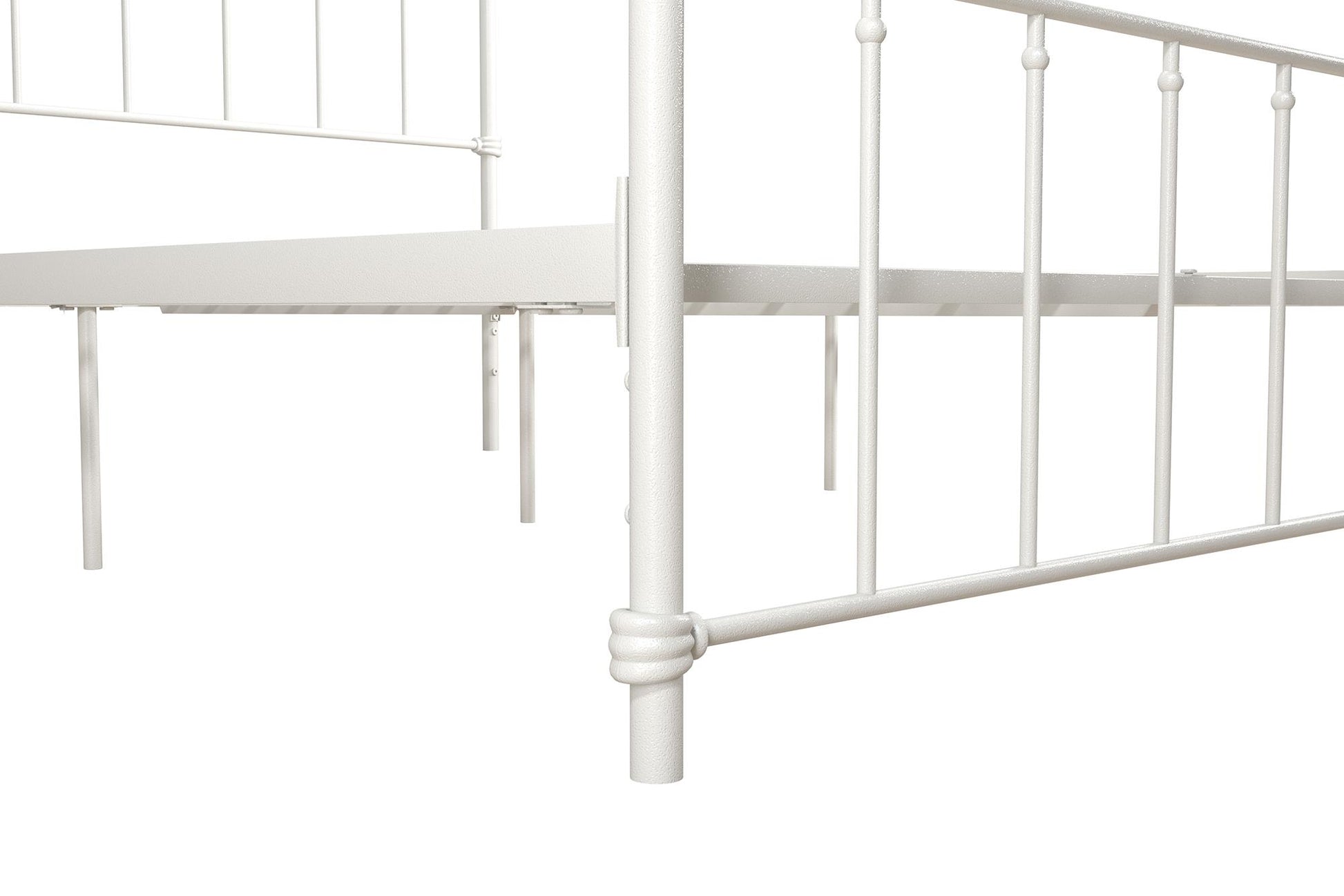 Wallace Spindle Metal Bed with Elegant Curves and Slats - White - Full