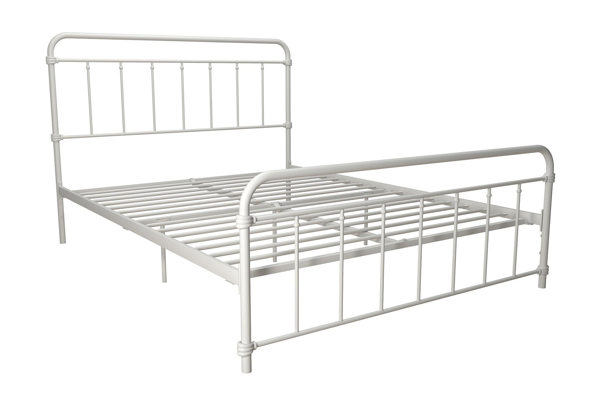 Wallace Spindle Metal Bed with Elegant Curves and Slats - White - Queen