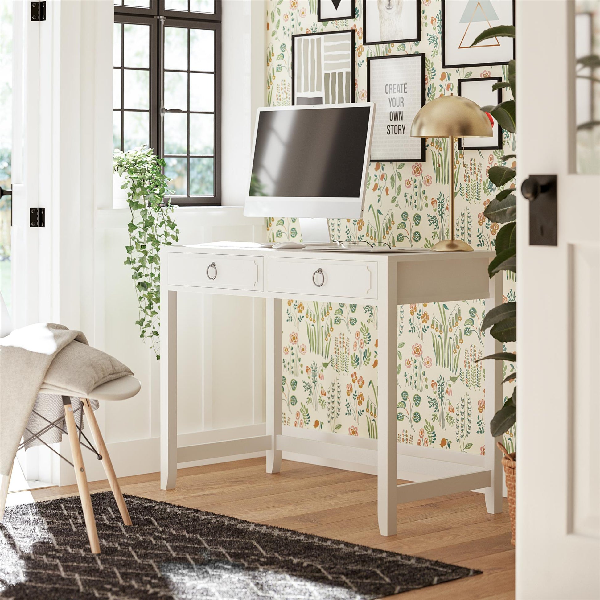 Her Majesty 2 Drawer Writing Desk, White - White