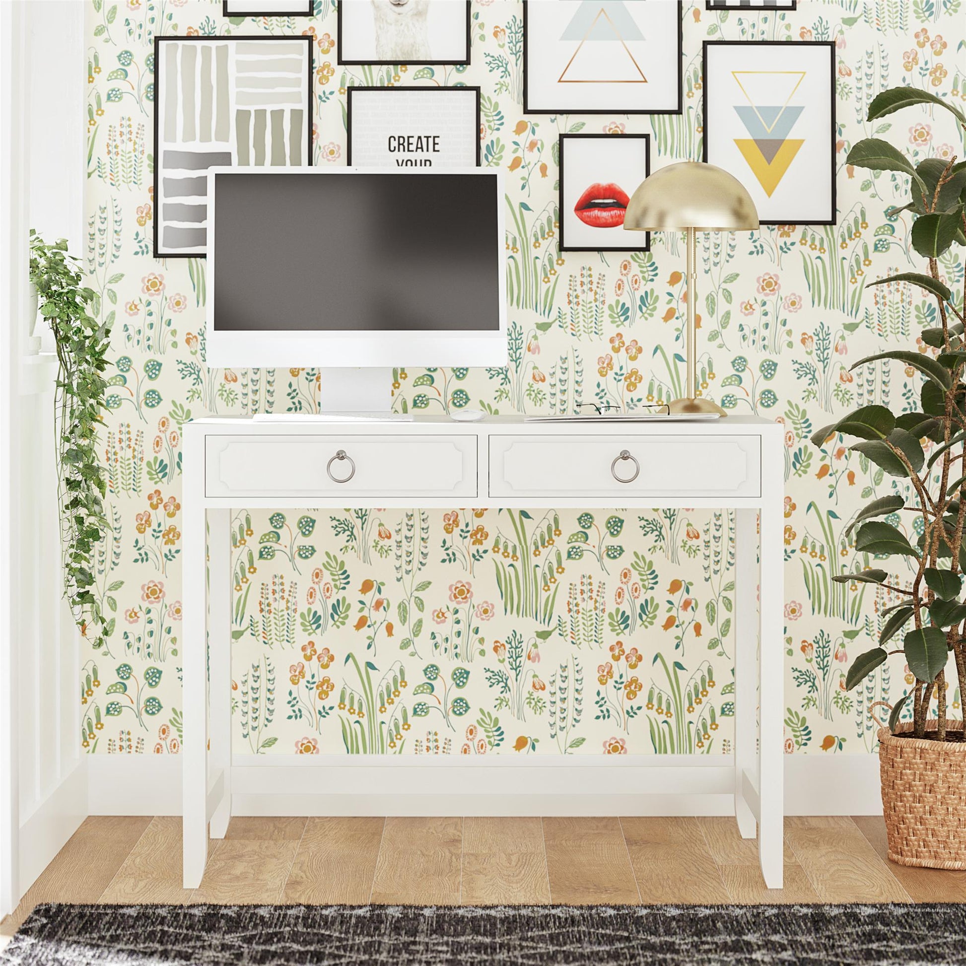 Her Majesty 2 Drawer Writing Desk, White - White