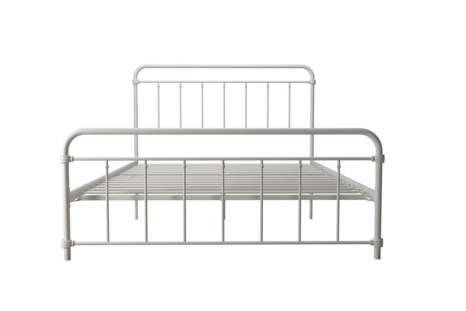 Wallace Spindle Metal Bed with Elegant Curves and Slats - White - Queen
