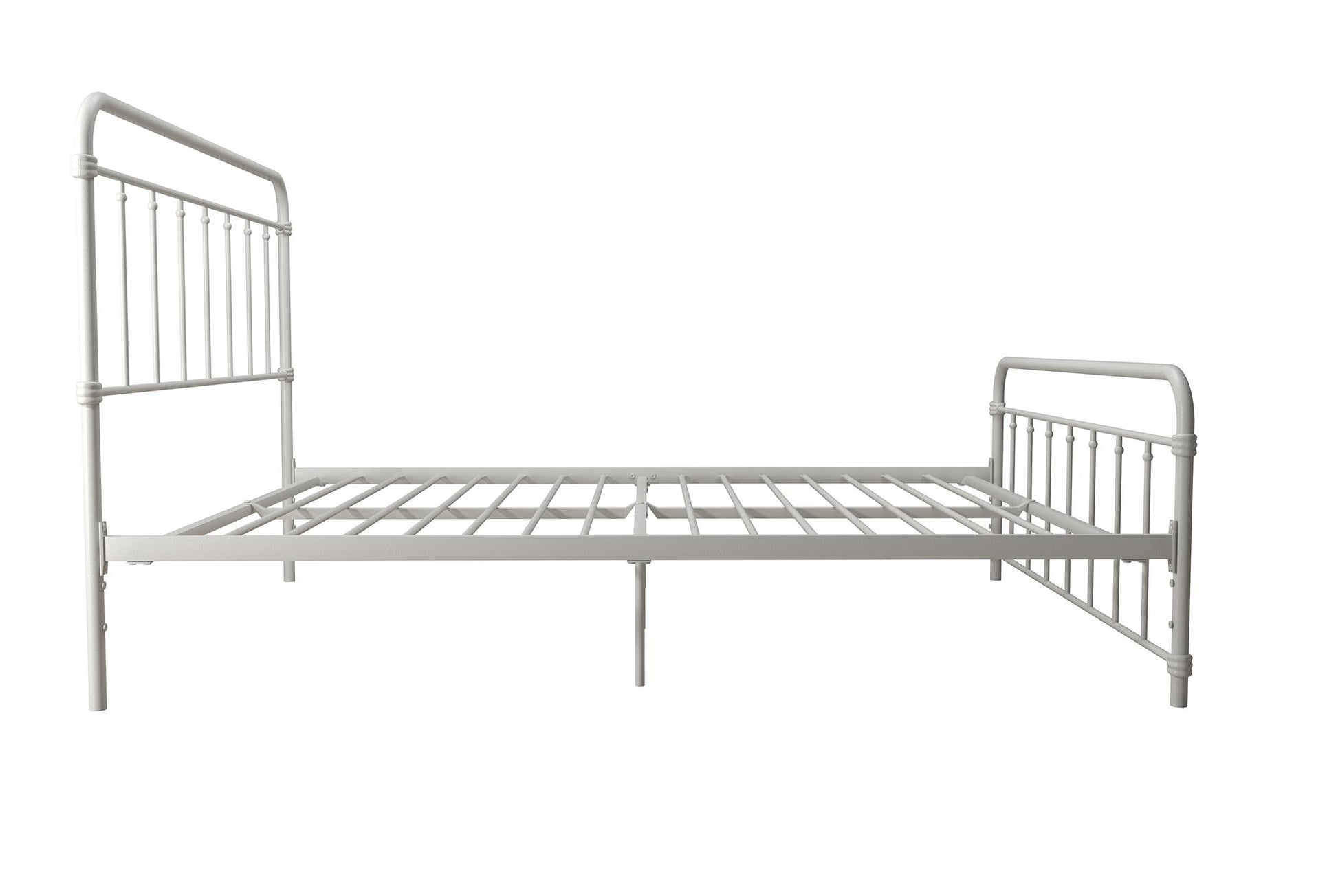 Wallace Spindle Metal Bed with Elegant Curves and Slats - White - Queen