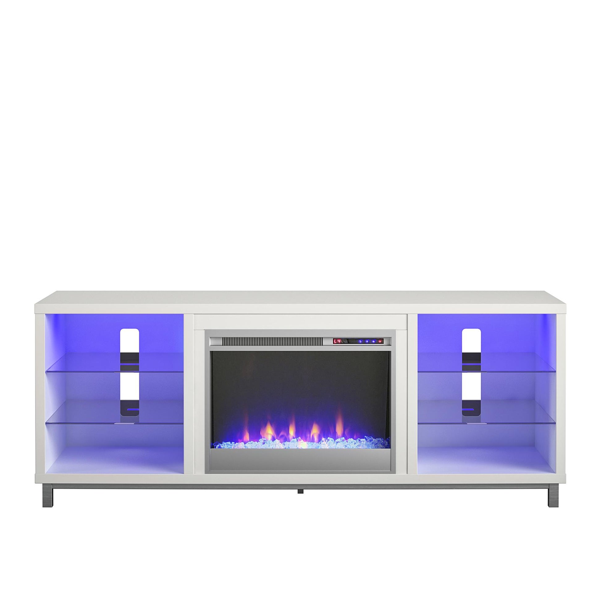 Lumina Fireplace TV Stand for TVs up to 70 Inch with 7 Color LED Lights - White - 66”-70”