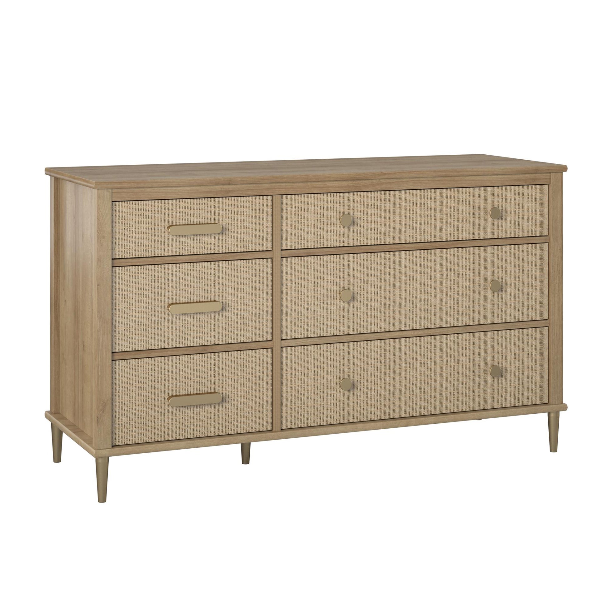 Shiloh Wide Faux Rattan Convertible 6 Drawer Dresser - Natural