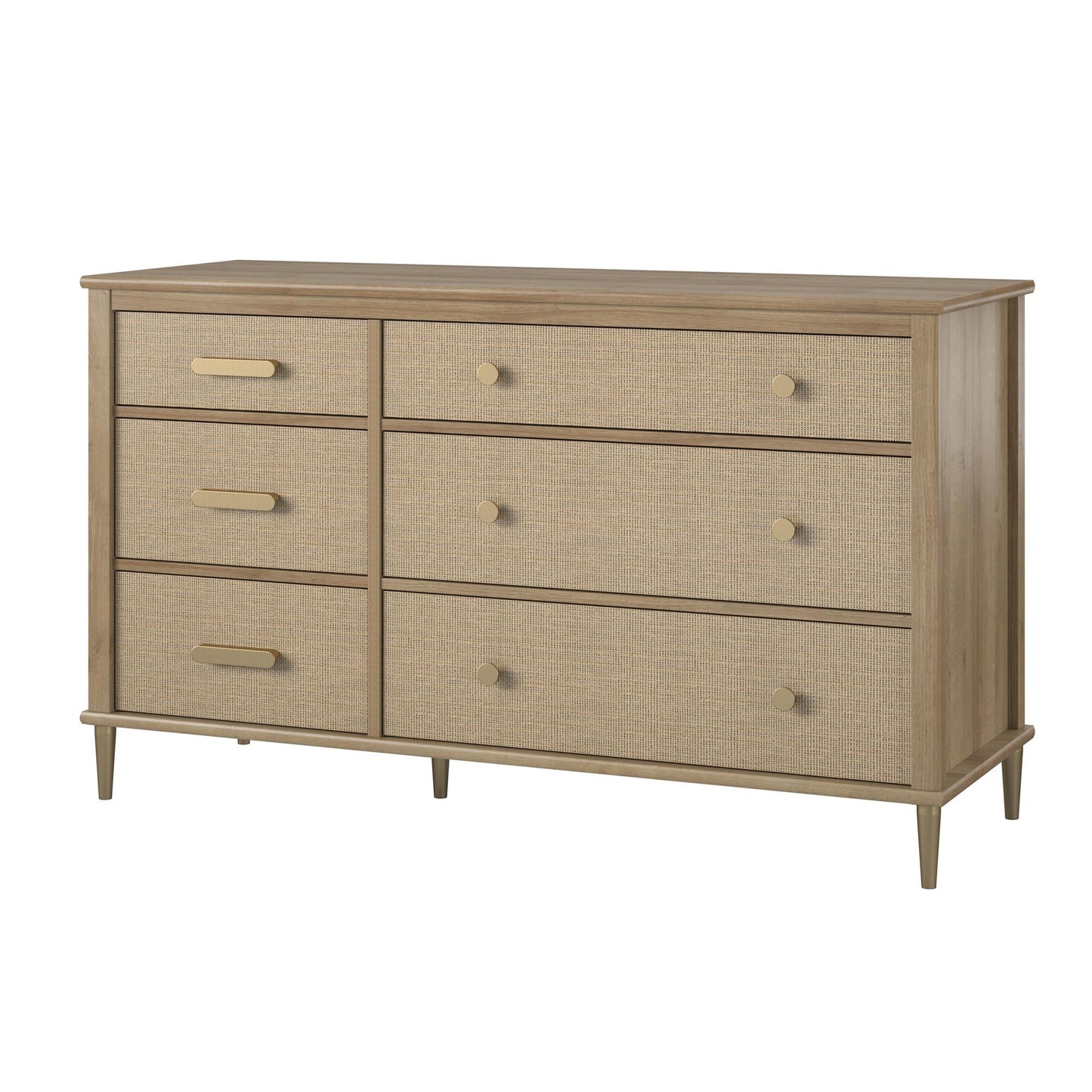 Shiloh Wide Faux Rattan Convertible 6 Drawer Dresser - Natural