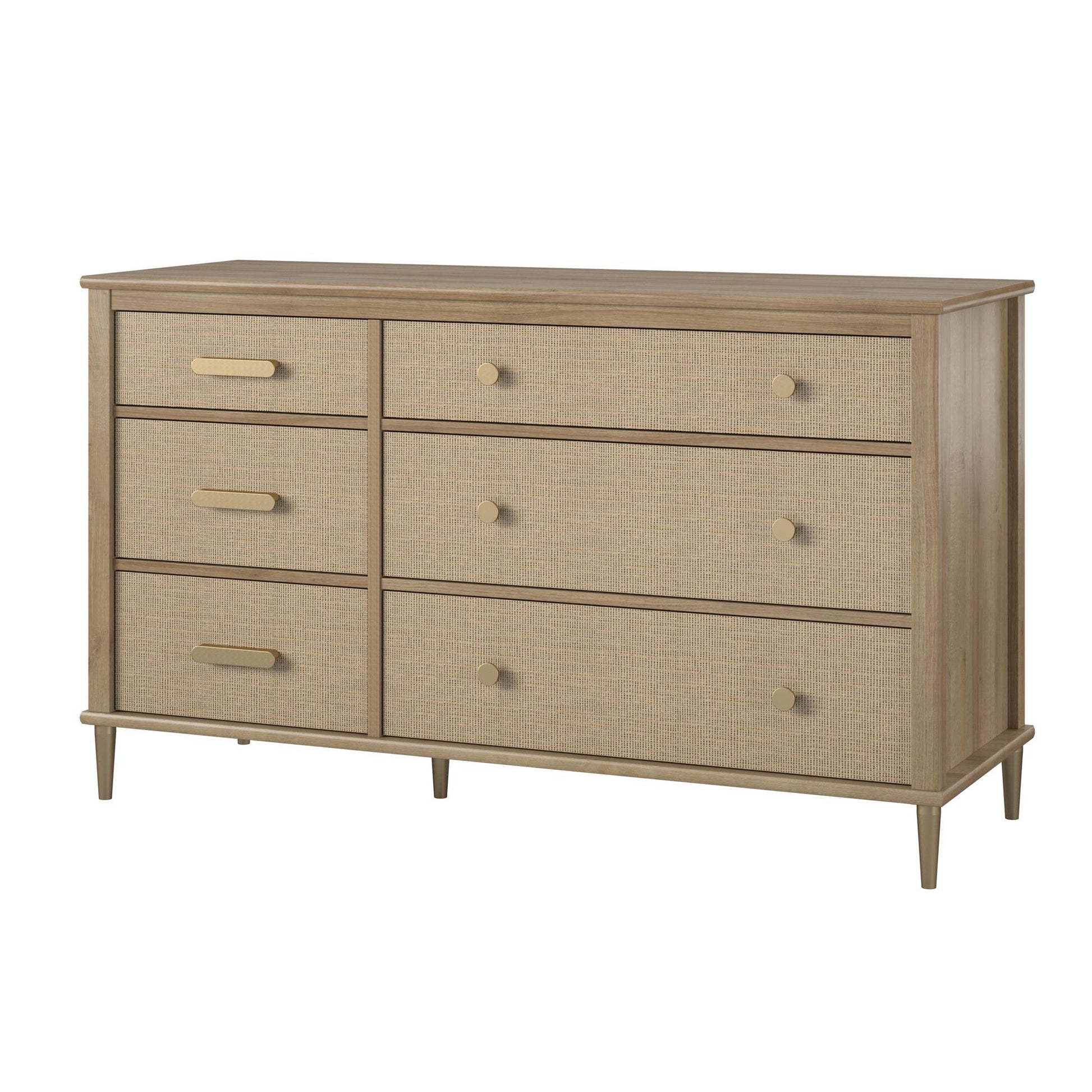 Shiloh Wide Faux Rattan Convertible 6 Drawer Dresser - Natural