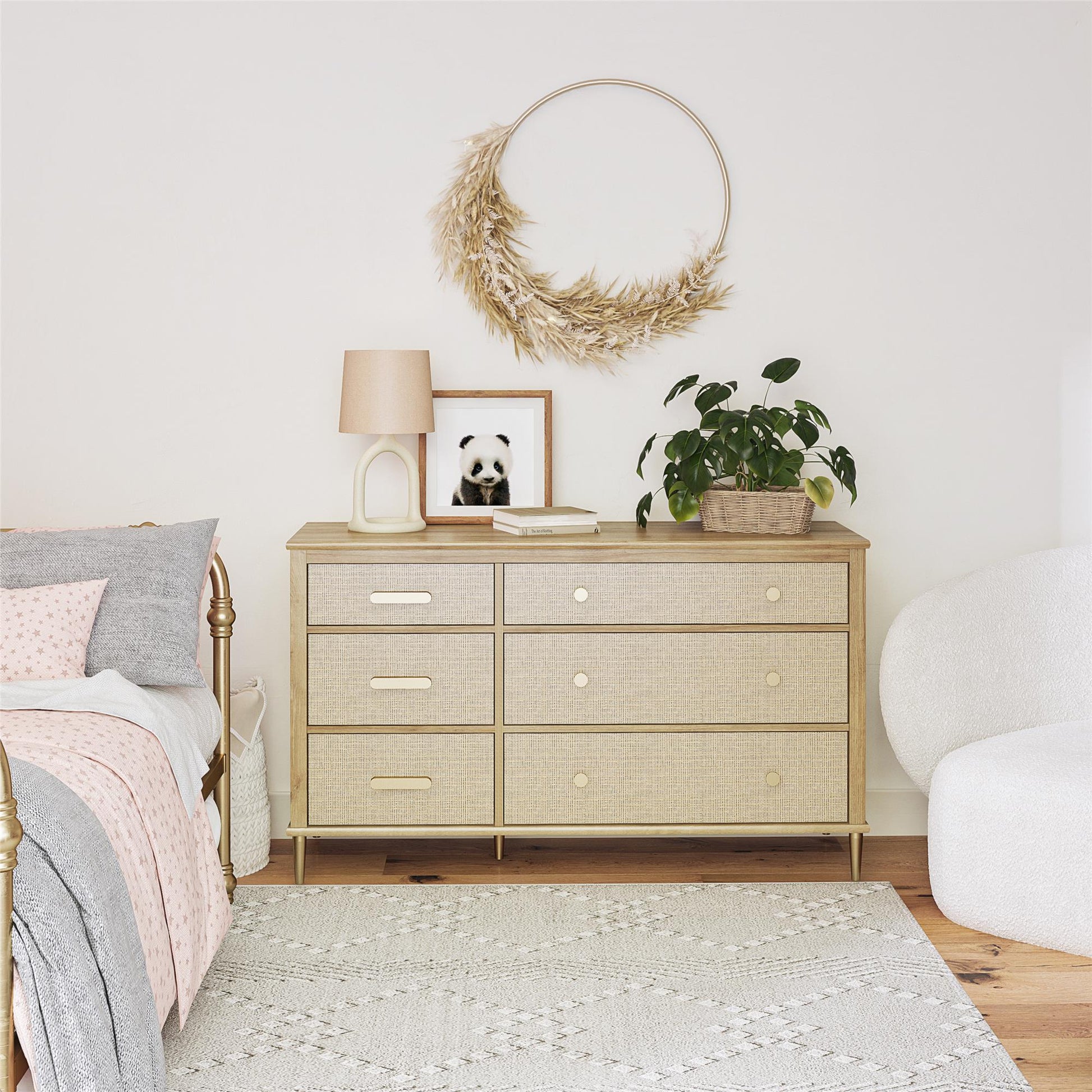 Shiloh Wide Faux Rattan Convertible 6 Drawer Dresser - Natural