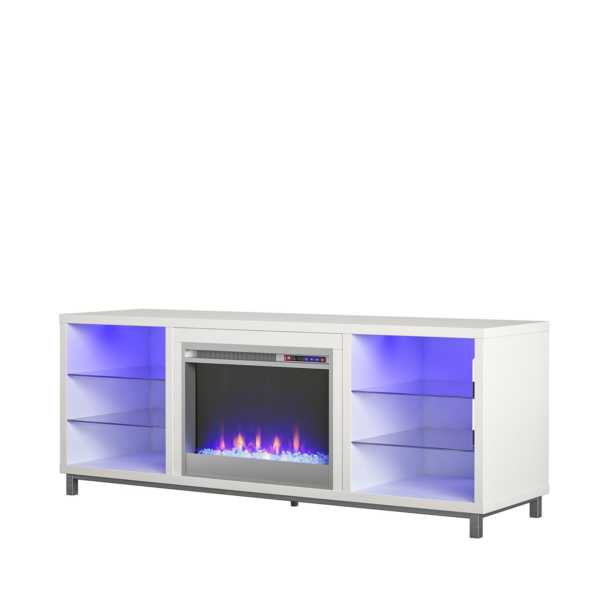 Lumina Fireplace TV Stand for TVs up to 70 Inch with 7 Color LED Lights - White - 66”-70”