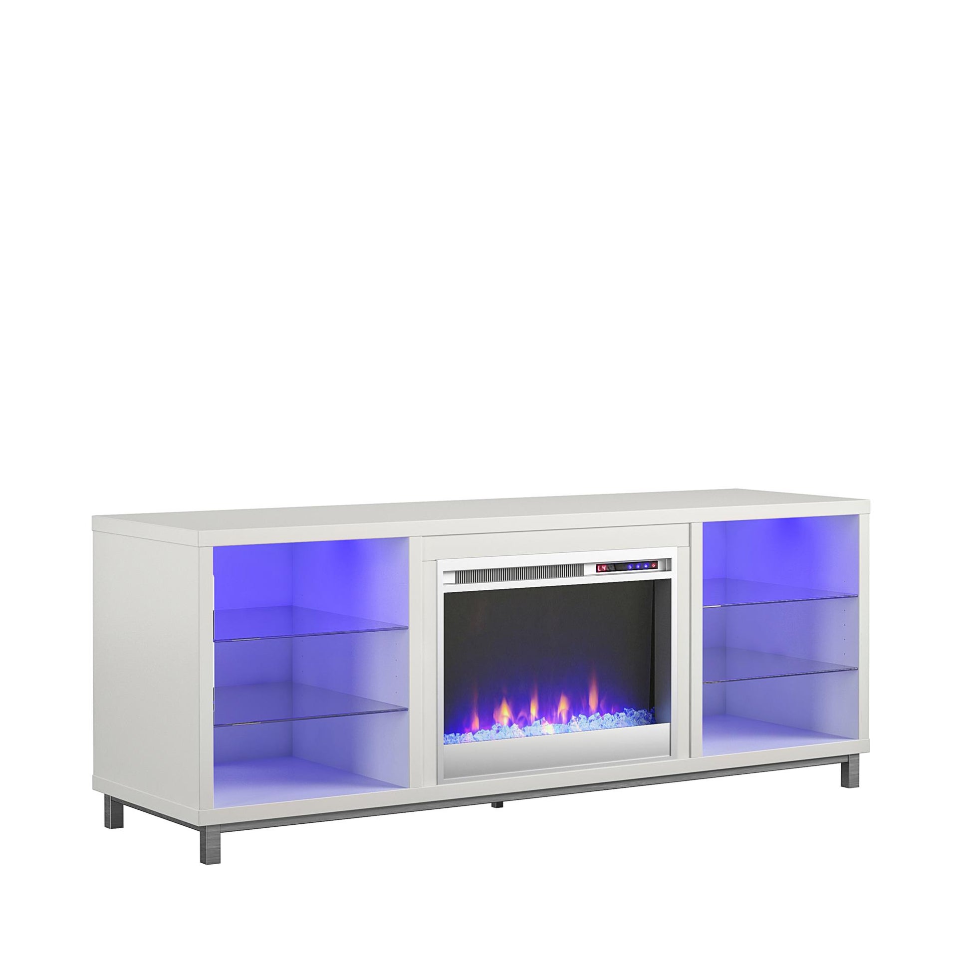 Lumina Fireplace TV Stand for TVs up to 70 Inch with 7 Color LED Lights - White - 66”-70”