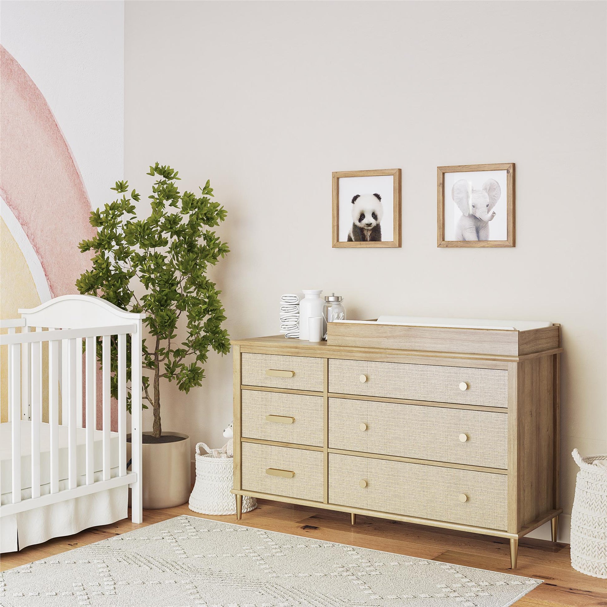 Shiloh Wide Faux Rattan Convertible 6 Drawer Dresser - Natural
