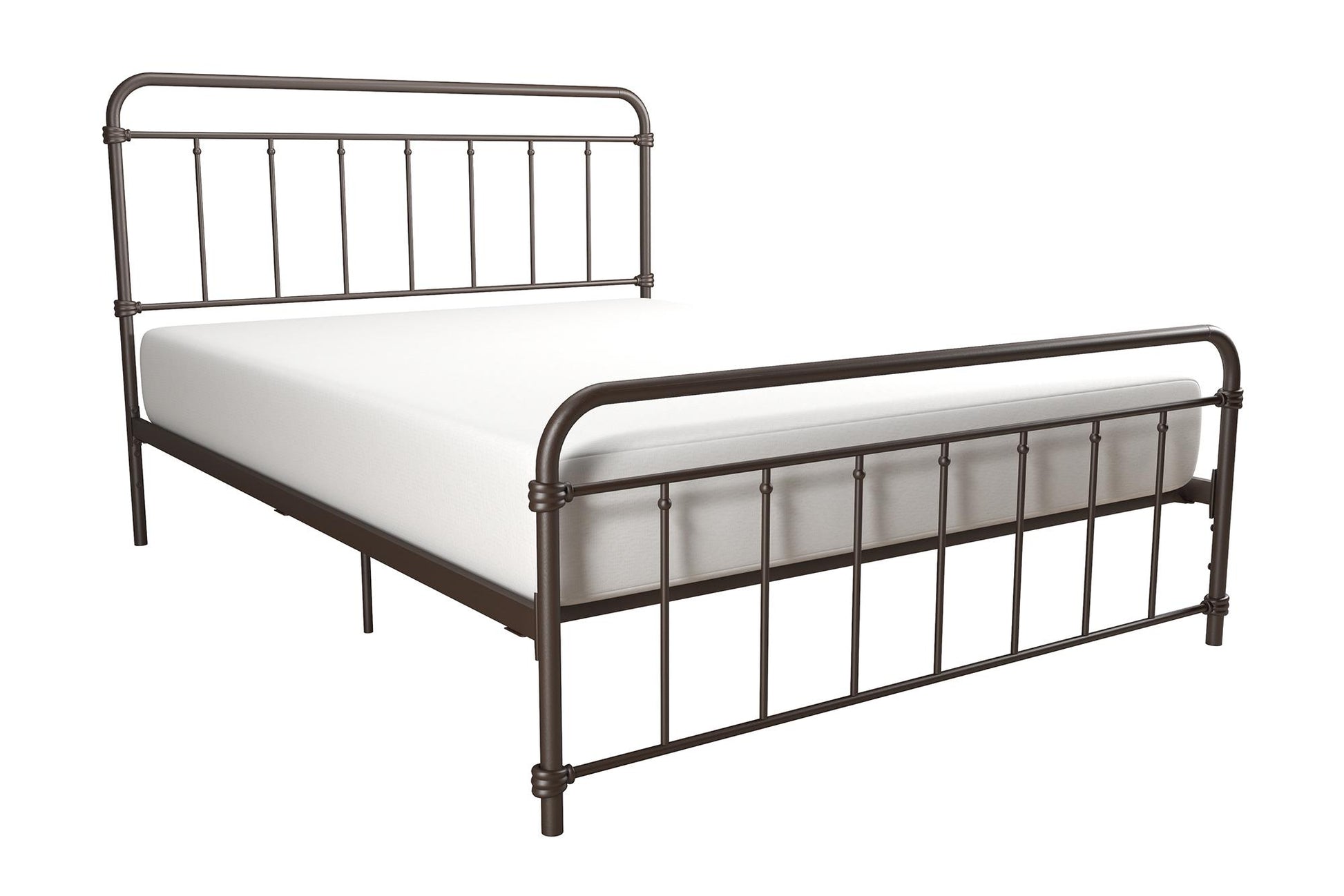 Wallace Spindle Metal Bed with Elegant Curves and Slats - Bronze - Queen