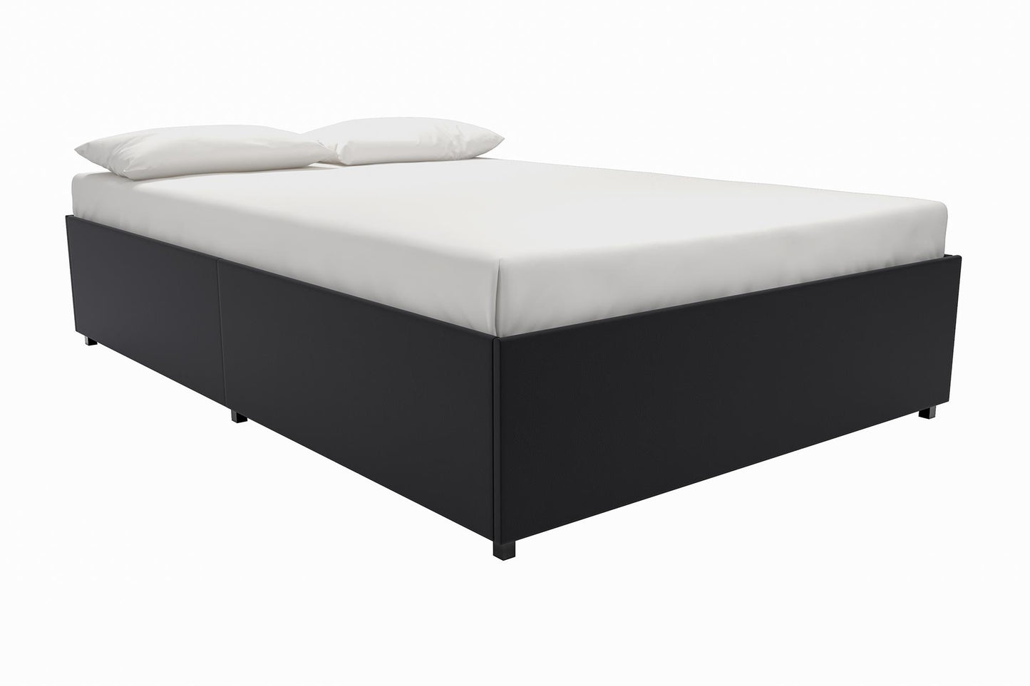 Maven Platform Bed with 2 Rollout Drawers for Storage - Black Faux Leather - Full