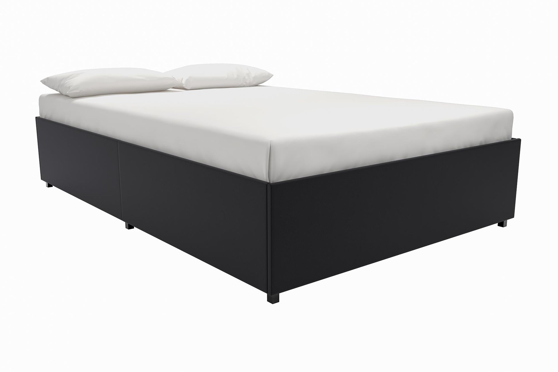 Maven Platform Bed with 2 Rollout Drawers for Storage - Black Faux Leather - Full