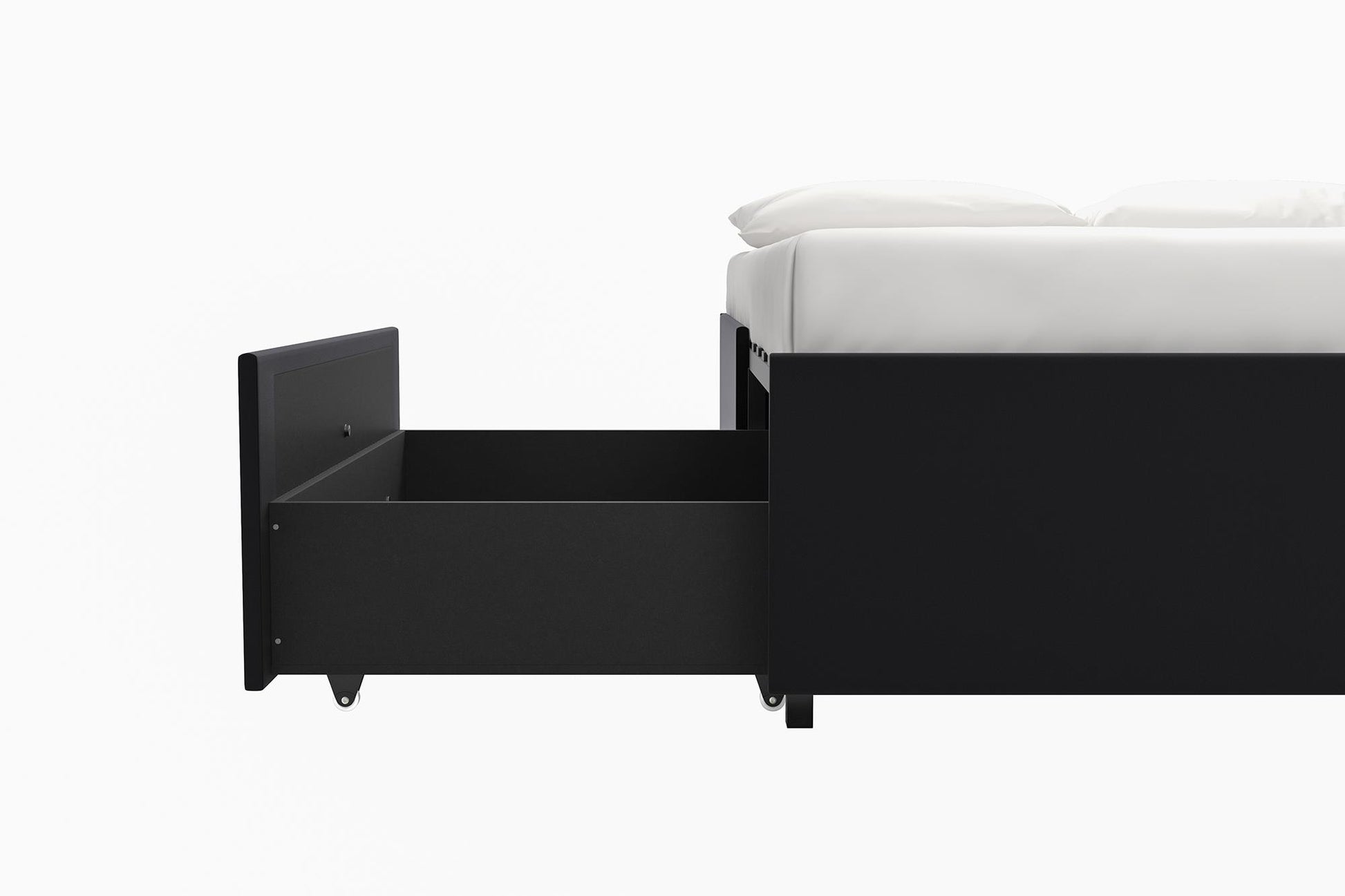 Maven Platform Bed with 2 Rollout Drawers for Storage - Black Faux Leather - Full