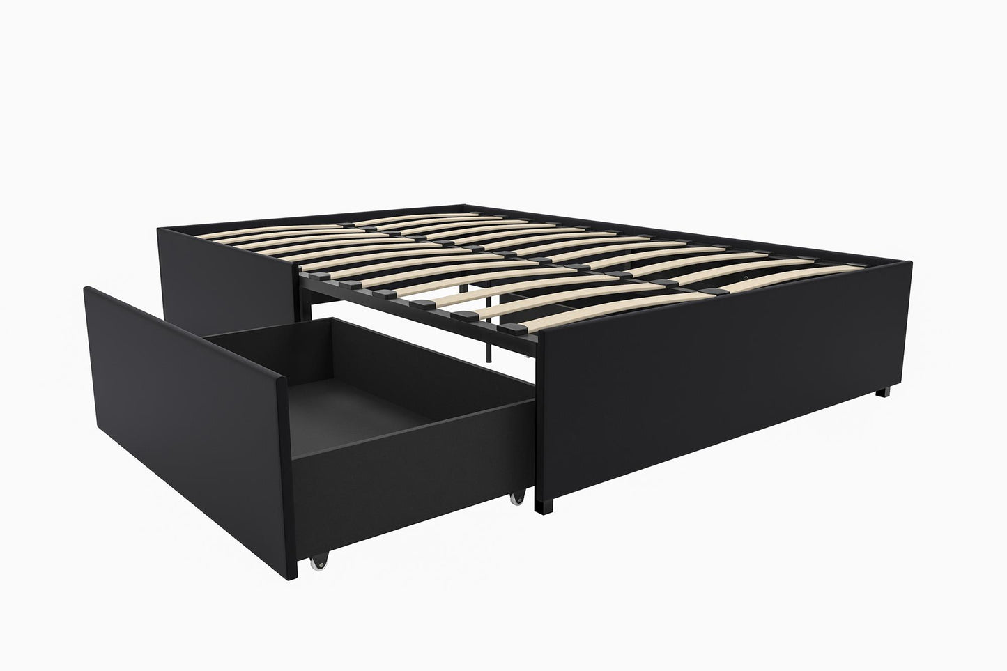 Maven Platform Bed with 2 Rollout Drawers for Storage - Black Faux Leather - Full