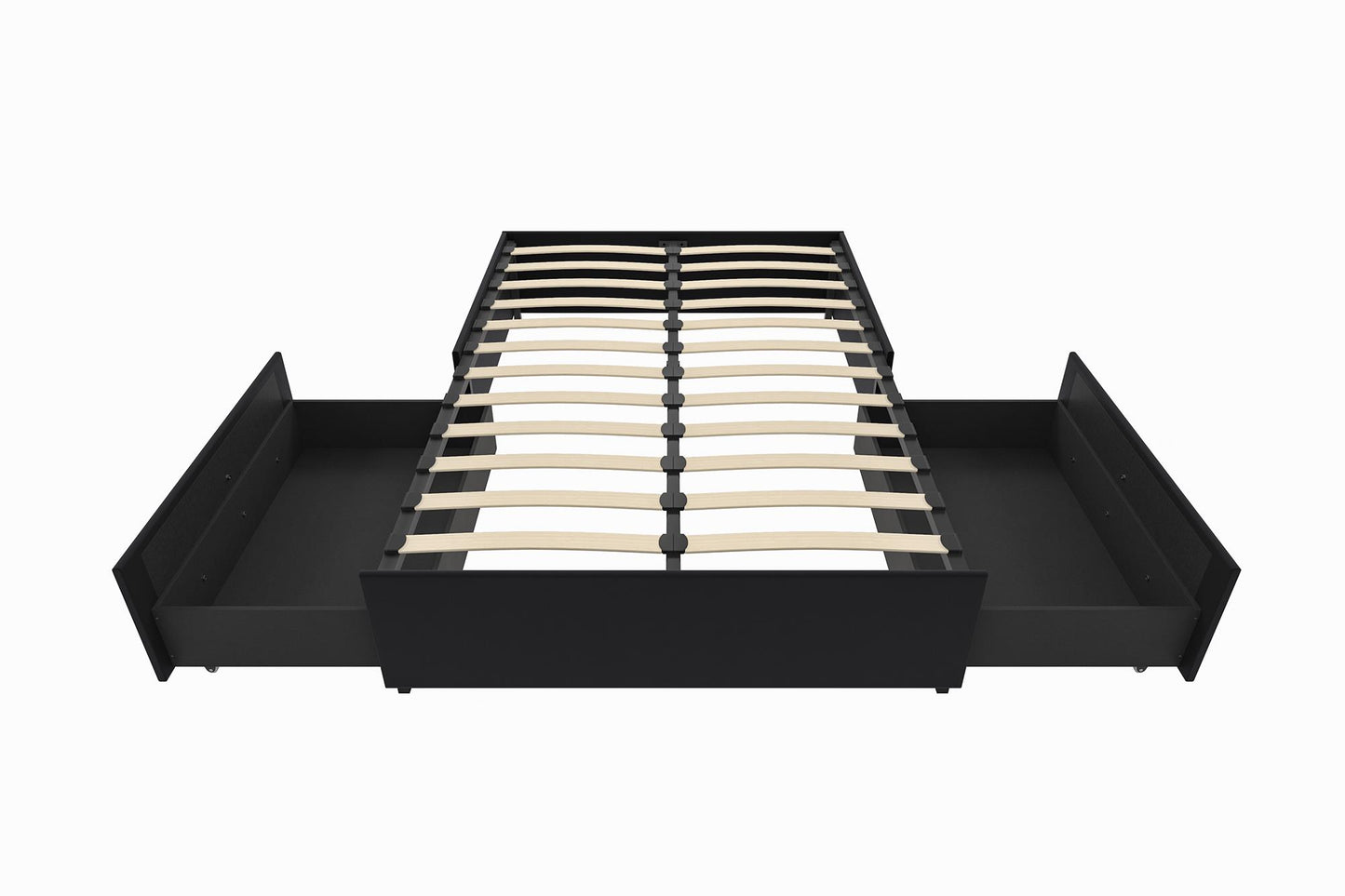 Maven Platform Bed with 2 Rollout Drawers for Storage - Black Faux Leather - Full