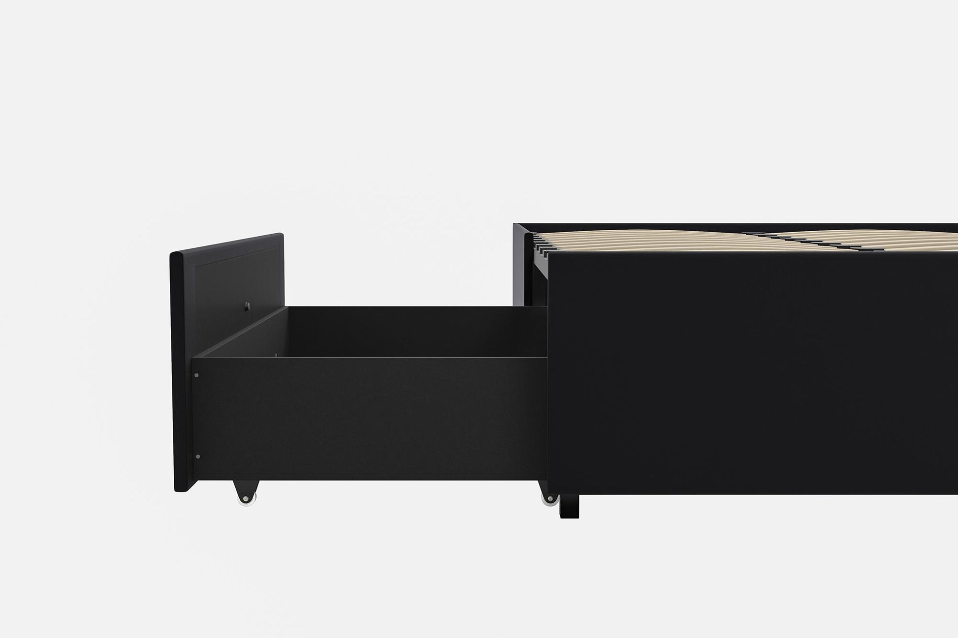 Maven Platform Bed with 2 Rollout Drawers for Storage - Black Faux Leather - Full