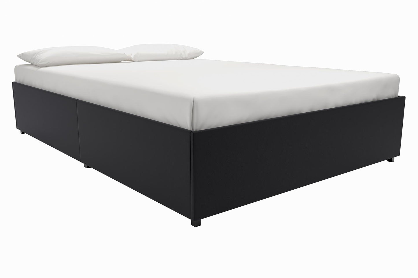Maven Platform Bed with 2 Rollout Drawers for Storage - Black Faux Leather - Queen