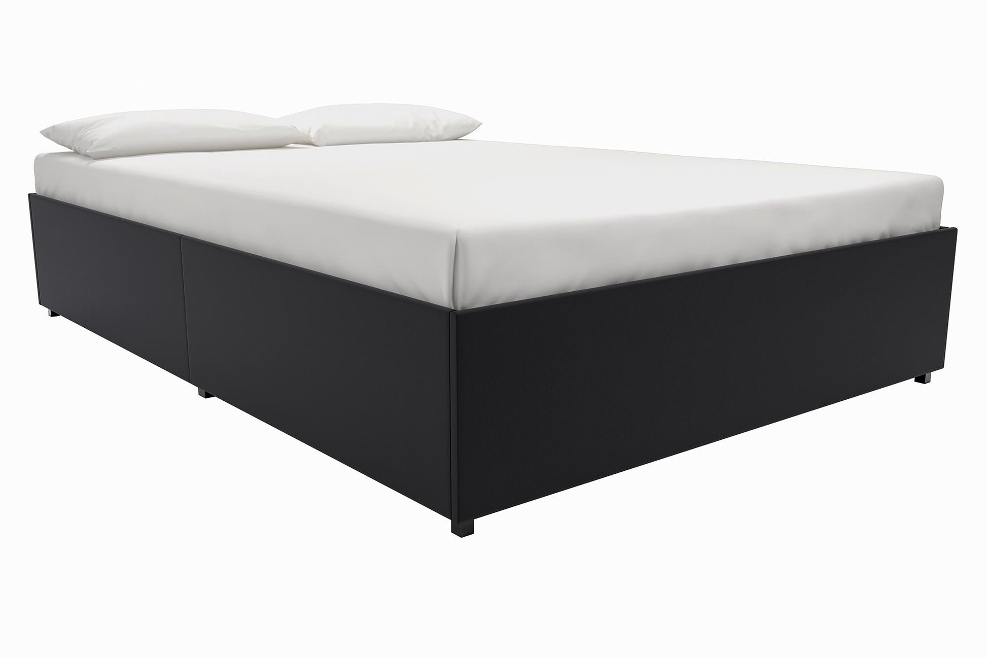 Maven Platform Bed with 2 Rollout Drawers for Storage - Black Faux Leather - Queen