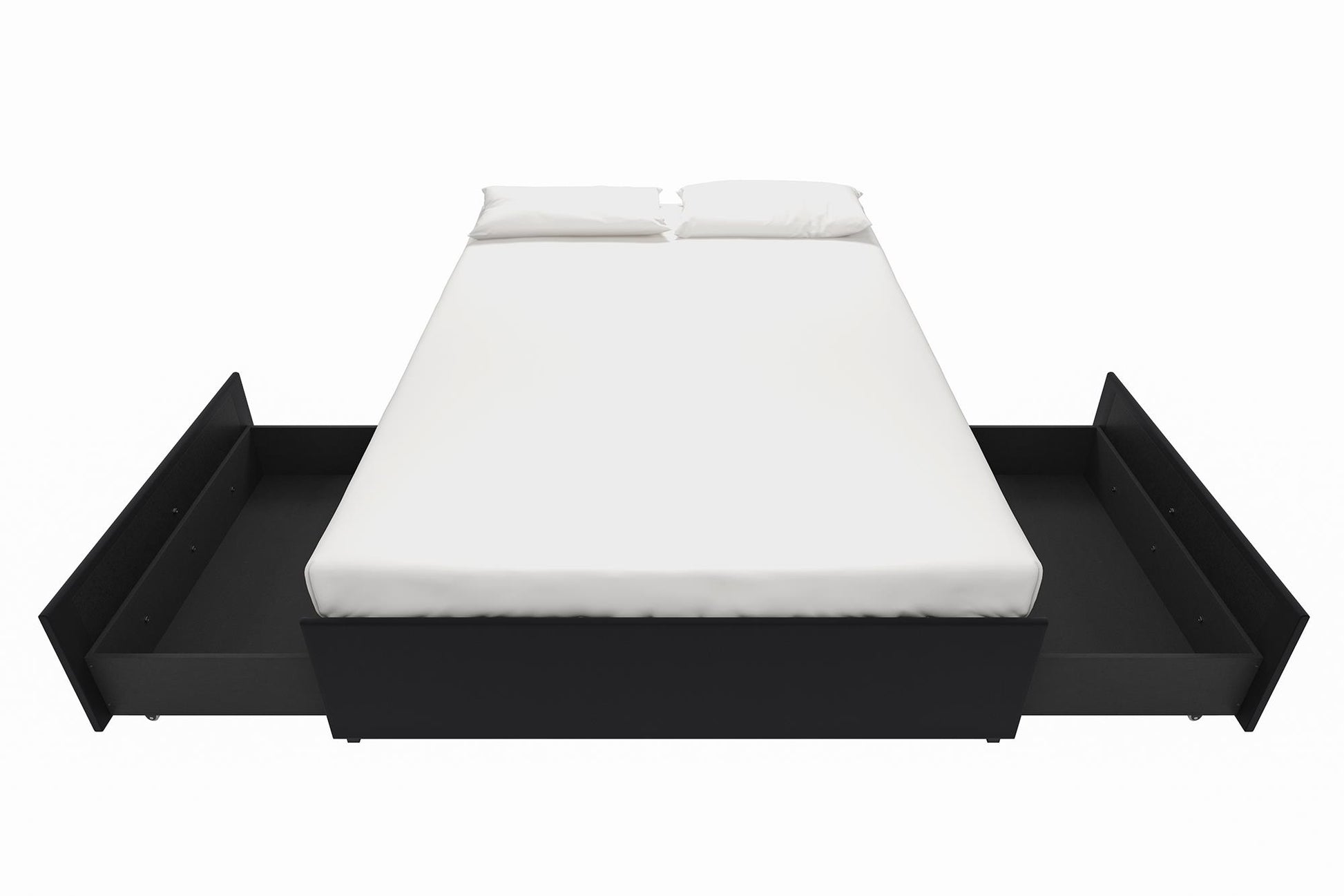 Maven Platform Bed with 2 Rollout Drawers for Storage - Black Faux Leather - Queen
