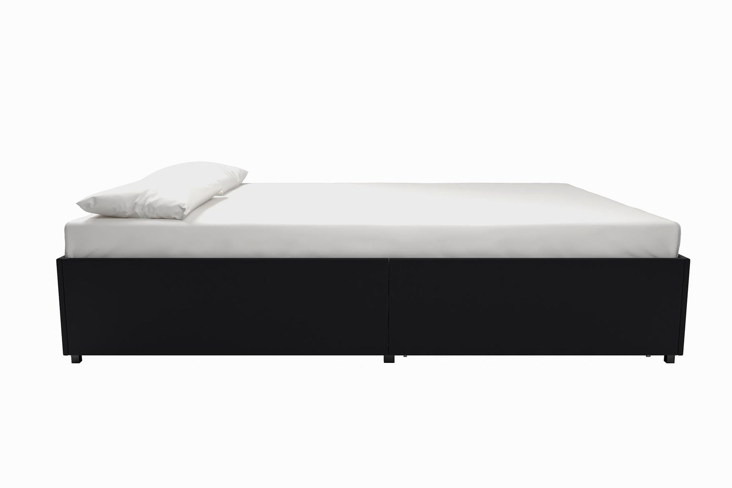 Maven Platform Bed with 2 Rollout Drawers for Storage - Black Faux Leather - Queen