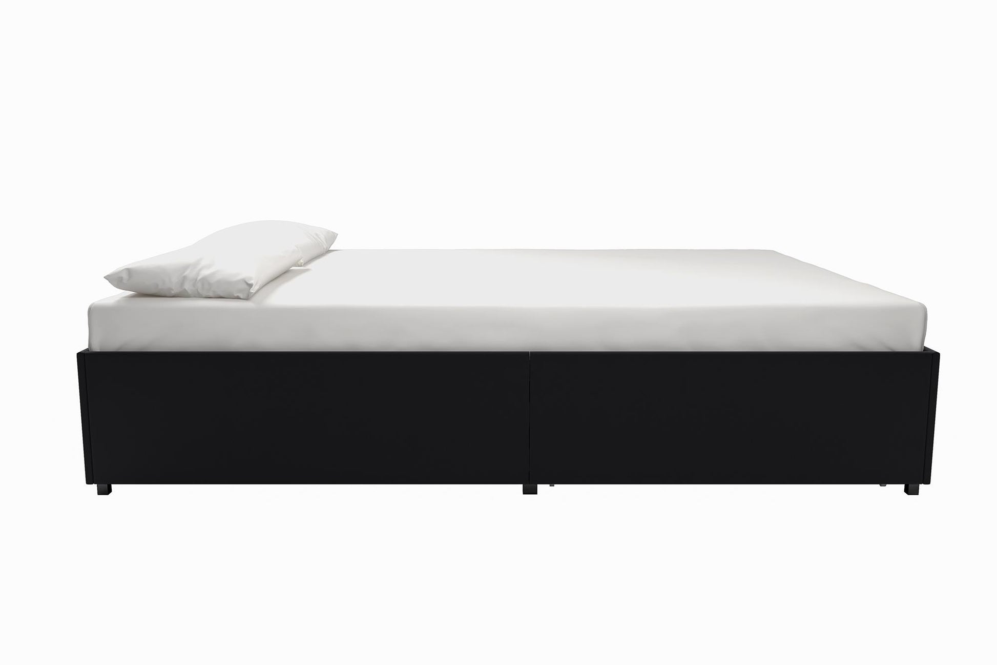 Maven Platform Bed with 2 Rollout Drawers for Storage - Black Faux Leather - Queen