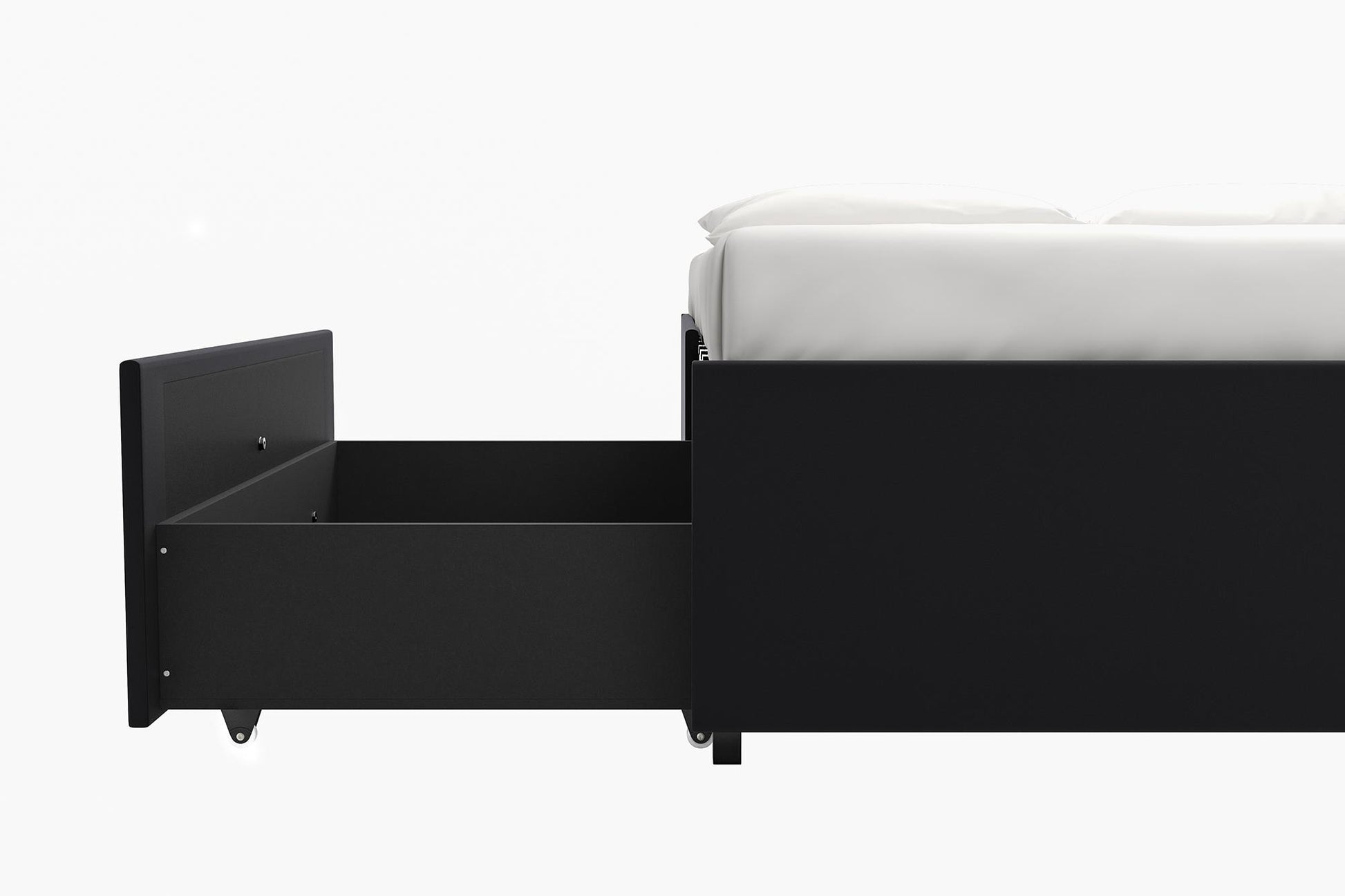 Maven Platform Bed with 2 Rollout Drawers for Storage - Black Faux Leather - Queen