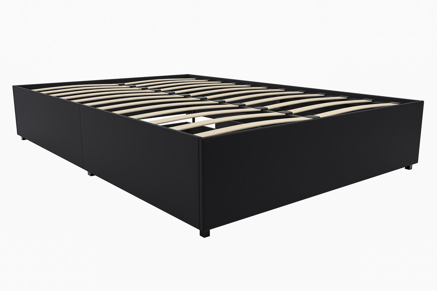 Maven Platform Bed with 2 Rollout Drawers for Storage - Black Faux Leather - Queen