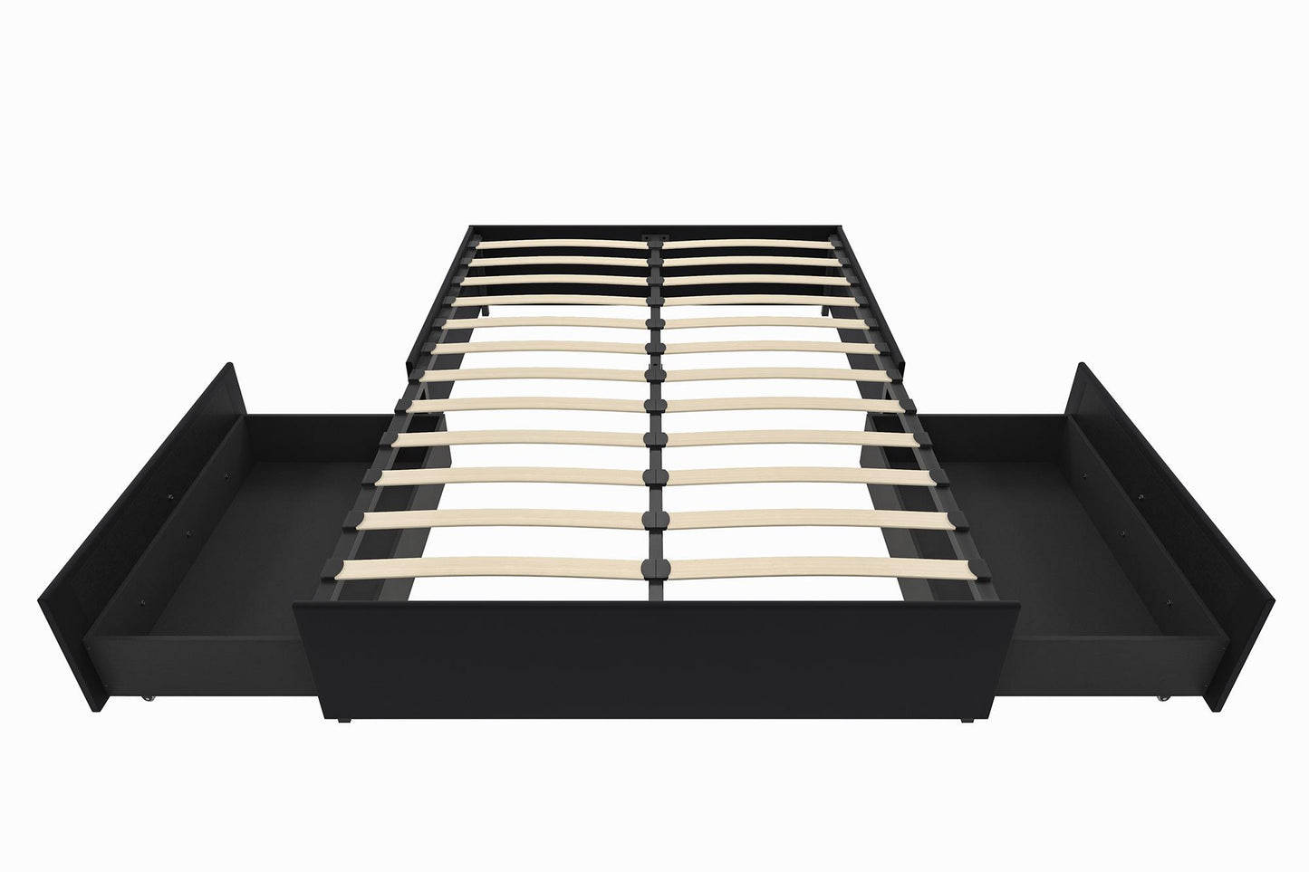 Maven Platform Bed with 2 Rollout Drawers for Storage - Black Faux Leather - Queen