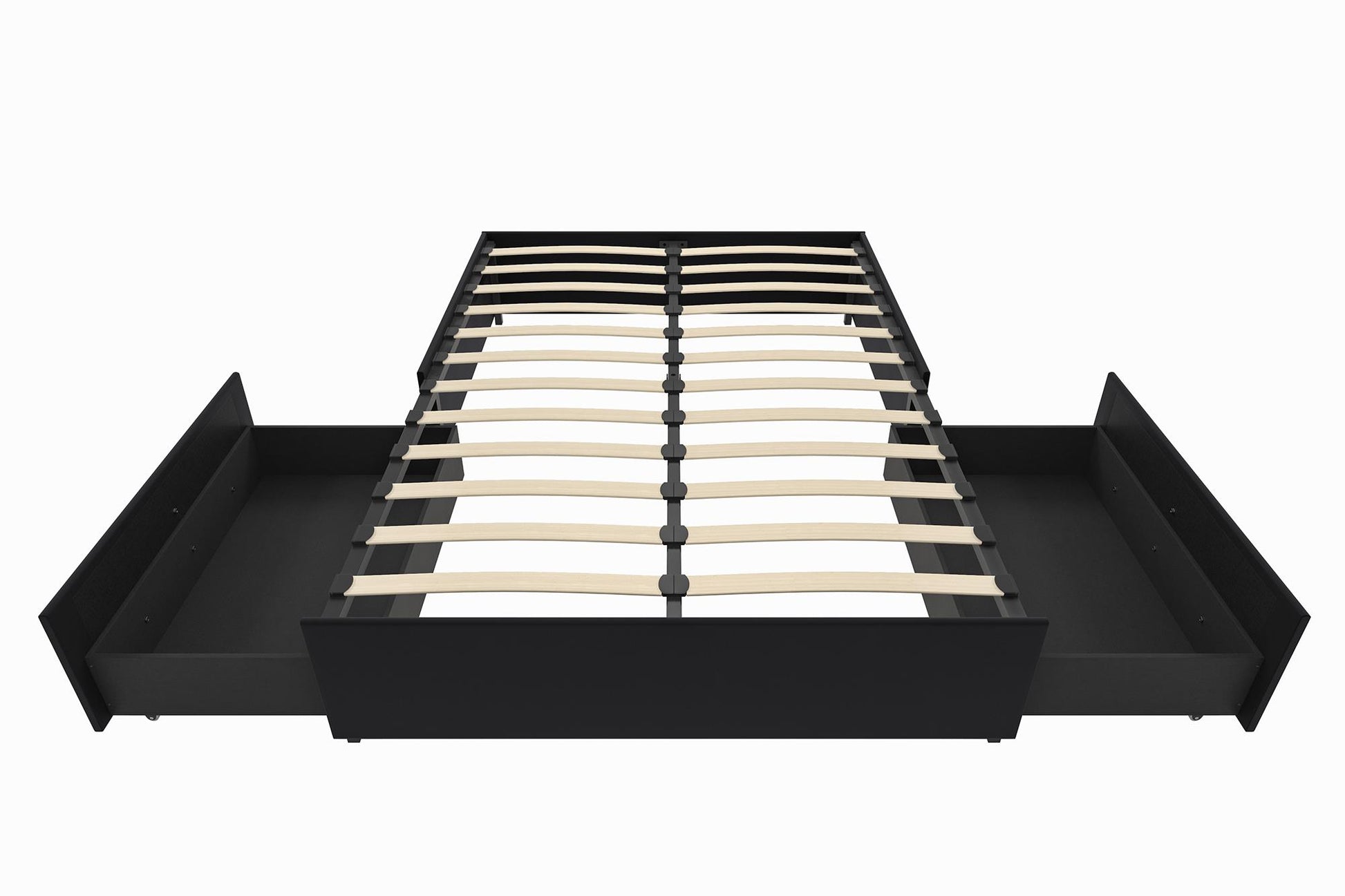 Maven Platform Bed with 2 Rollout Drawers for Storage - Black Faux Leather - Queen