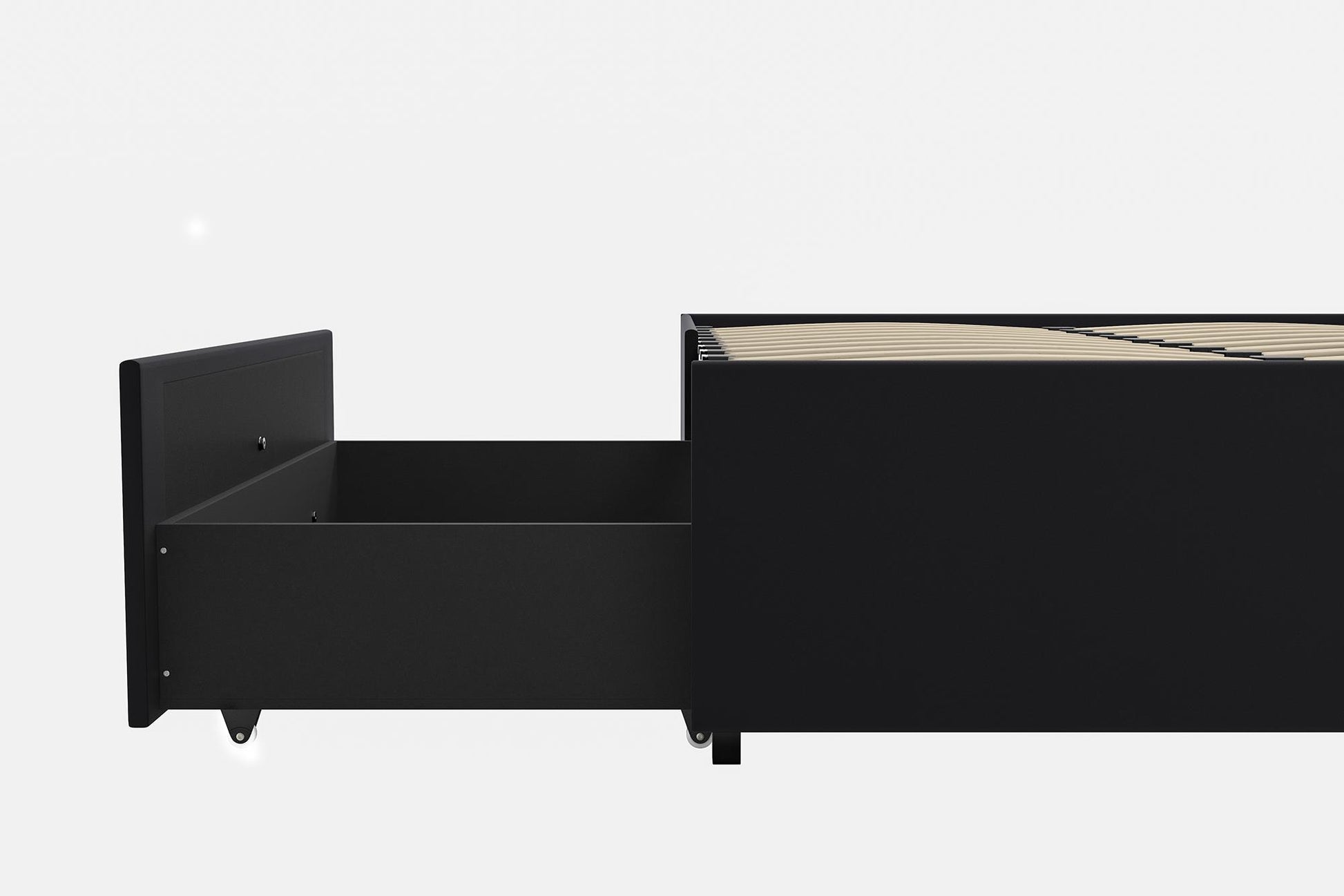 Maven Platform Bed with 2 Rollout Drawers for Storage - Black Faux Leather - Queen