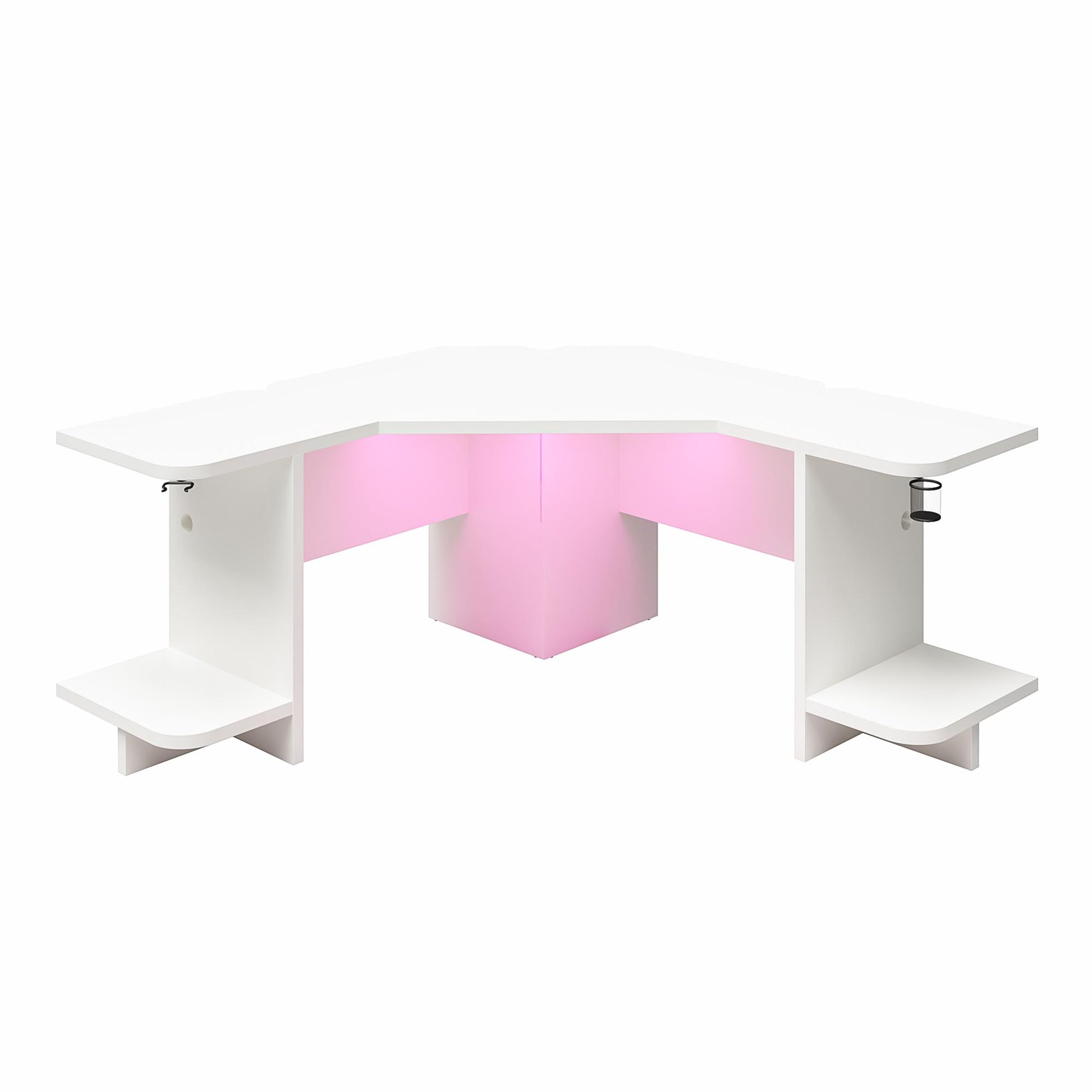 Mod Corner Gaming Desk with LED Light Kit, White - White