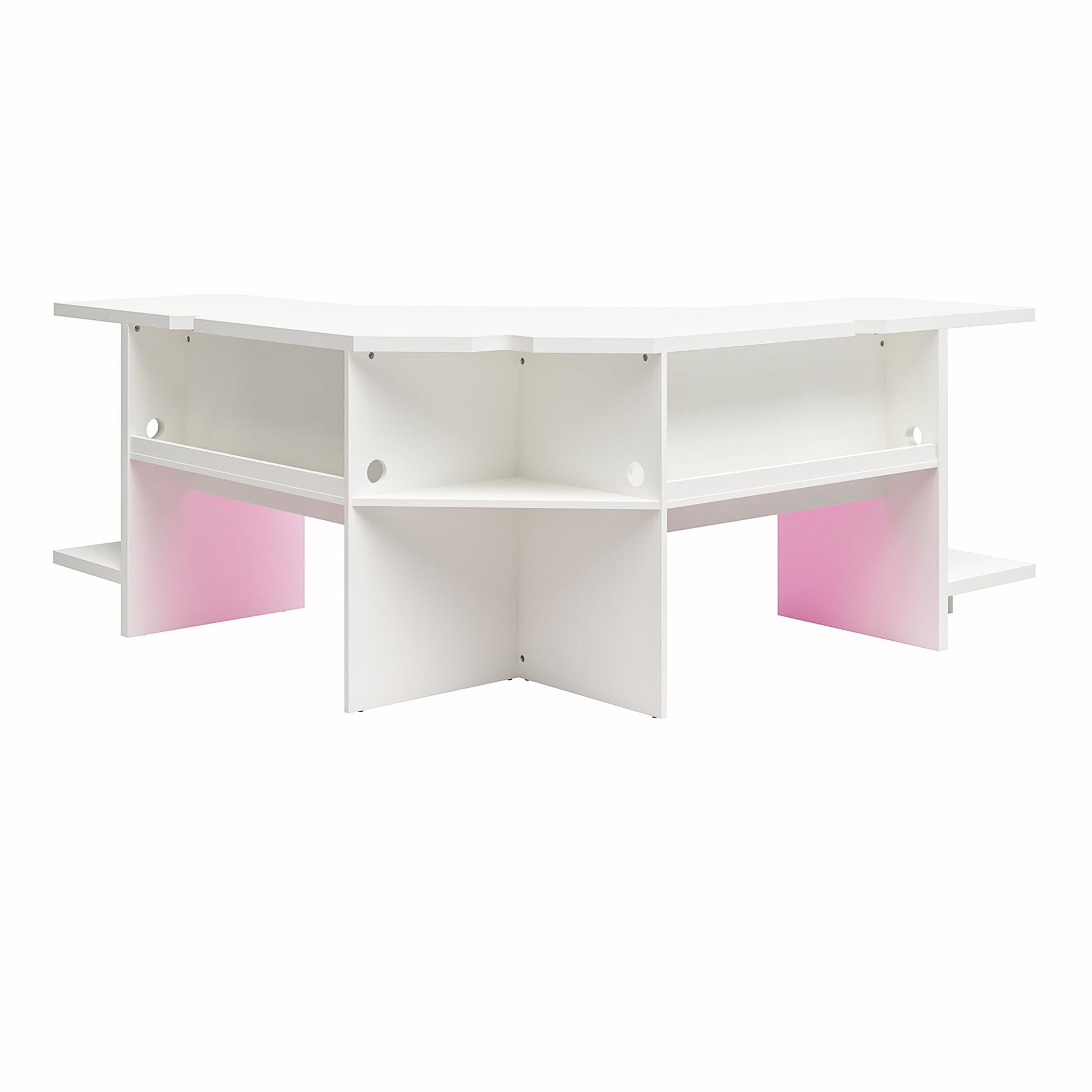 Mod Corner Gaming Desk with LED Light Kit, White - White