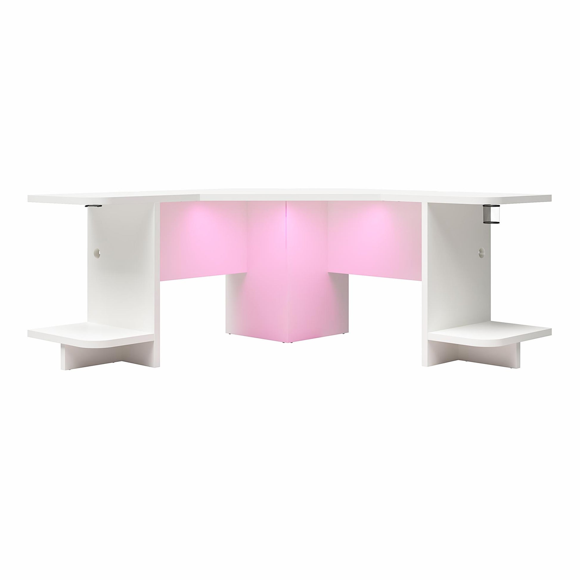 Mod Corner Gaming Desk with LED Light Kit, White - White