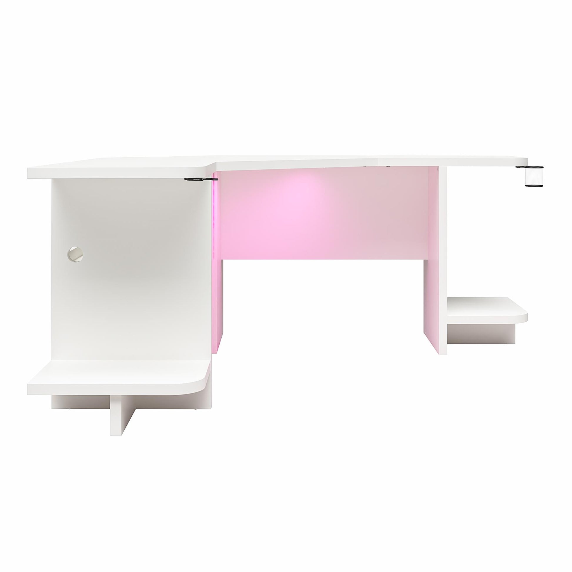 Mod Corner Gaming Desk with LED Light Kit, White - White
