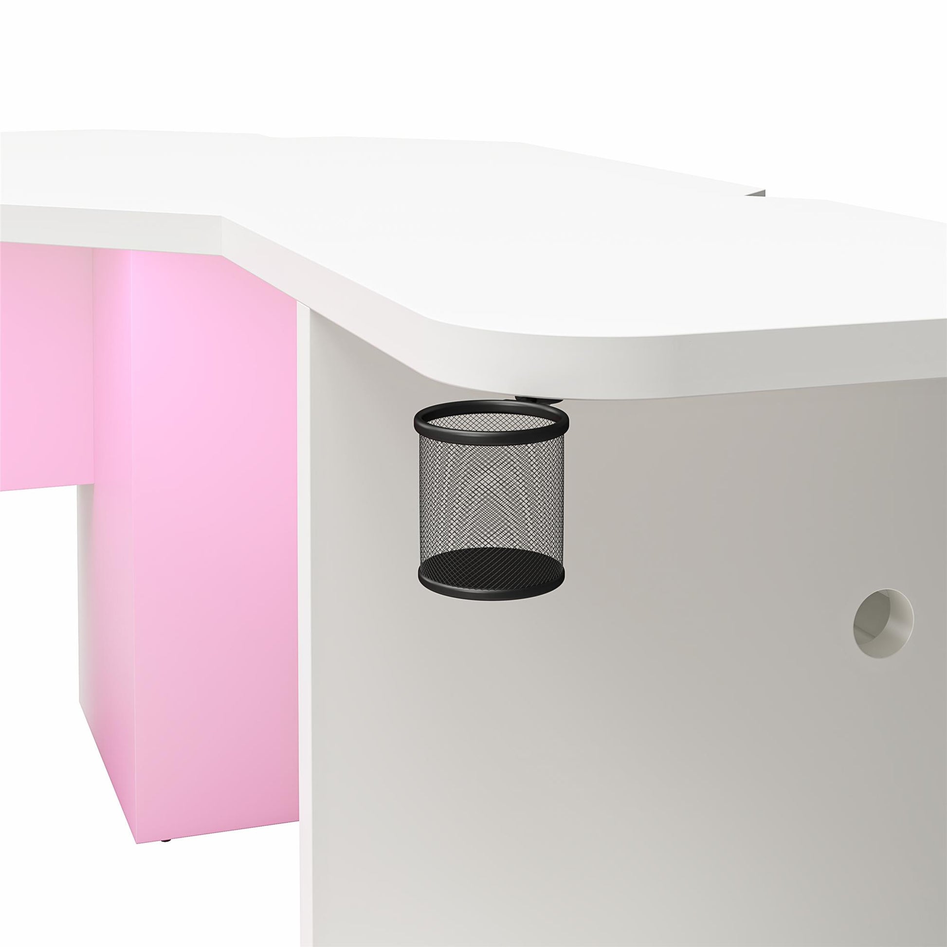 Mod Corner Gaming Desk with LED Light Kit, White - White