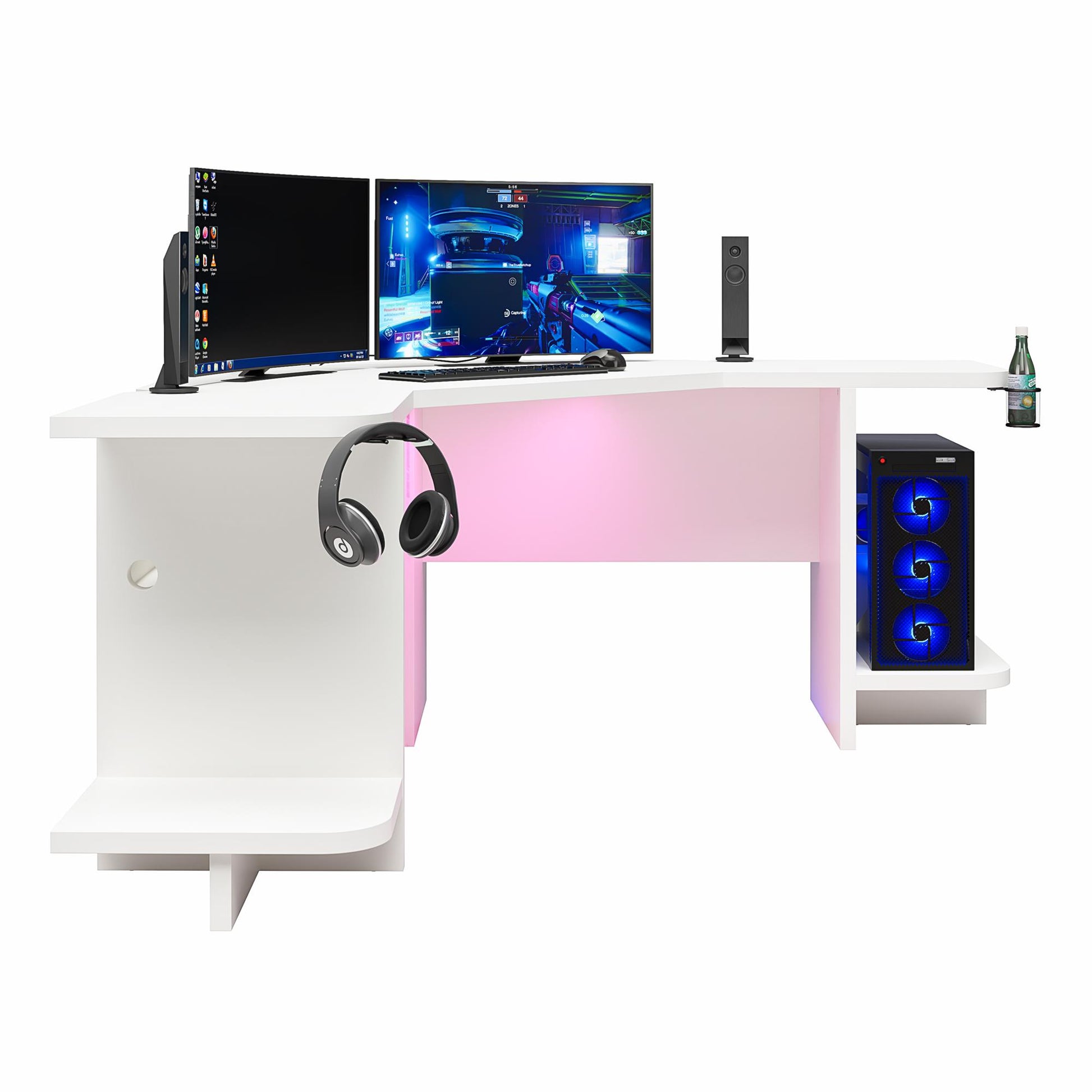 Mod Corner Gaming Desk with LED Light Kit, White - White